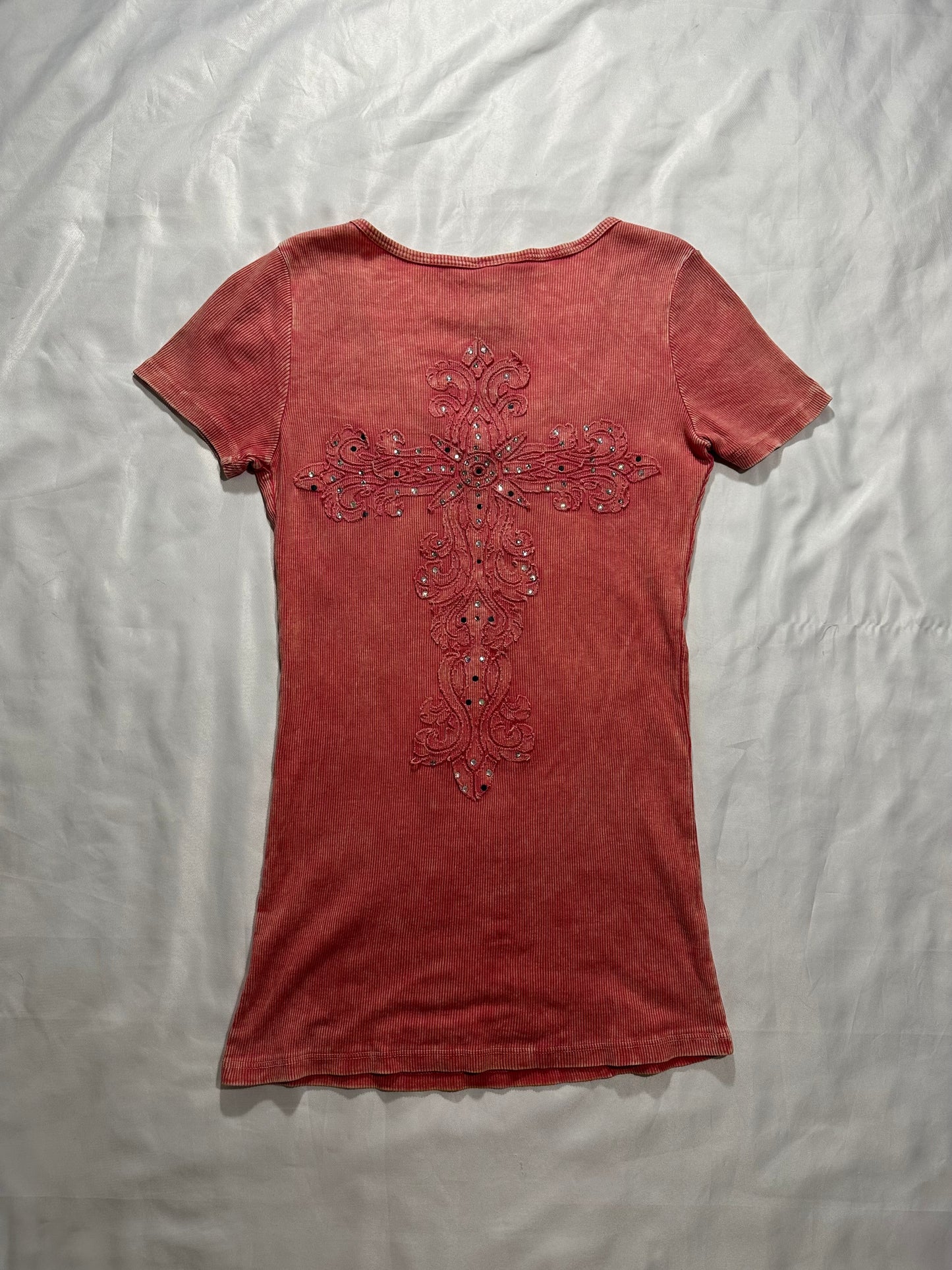 bedazzled vocal cross angel wings top