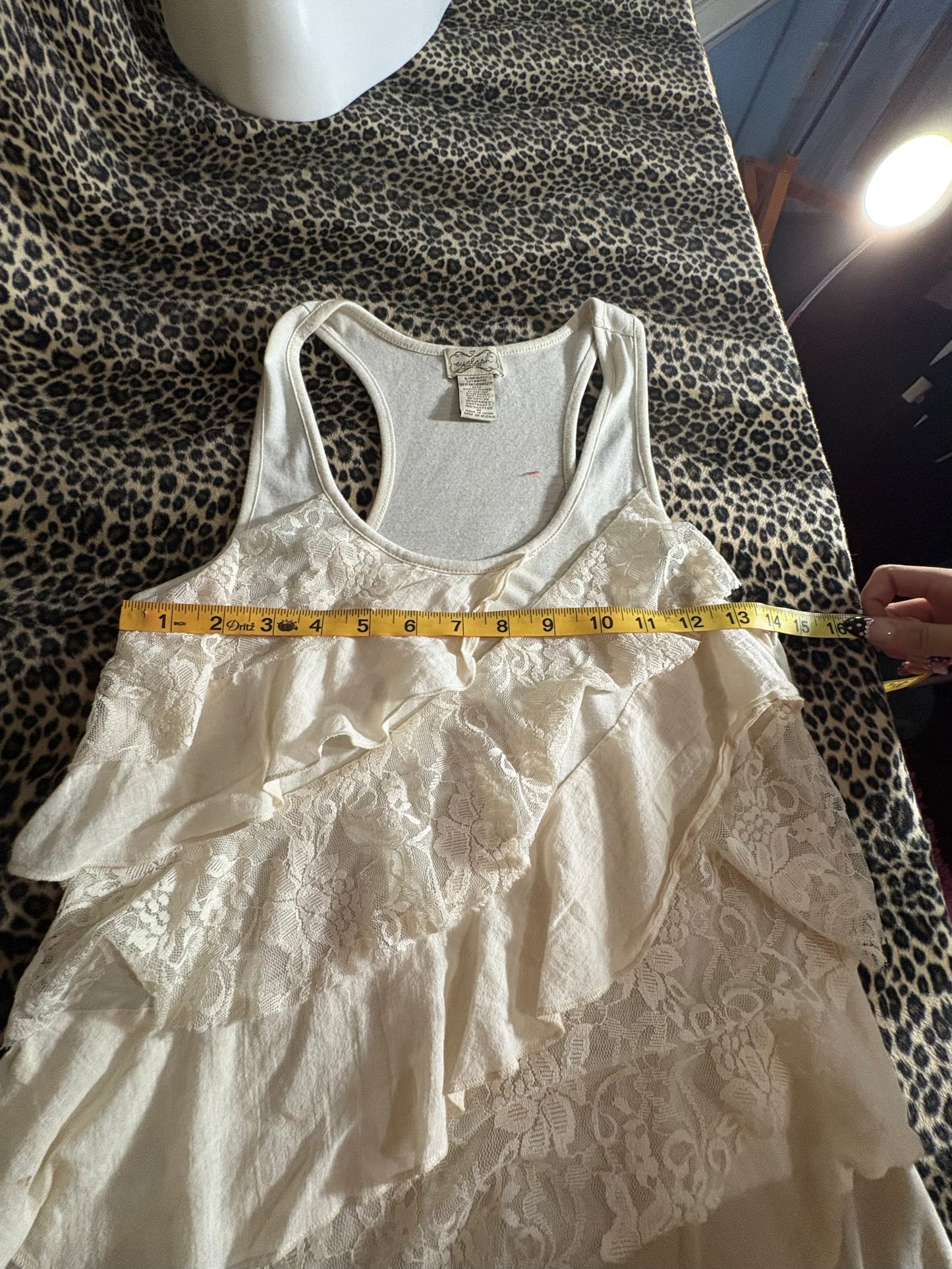 (M)2014 styled beige lace ruffle tank top