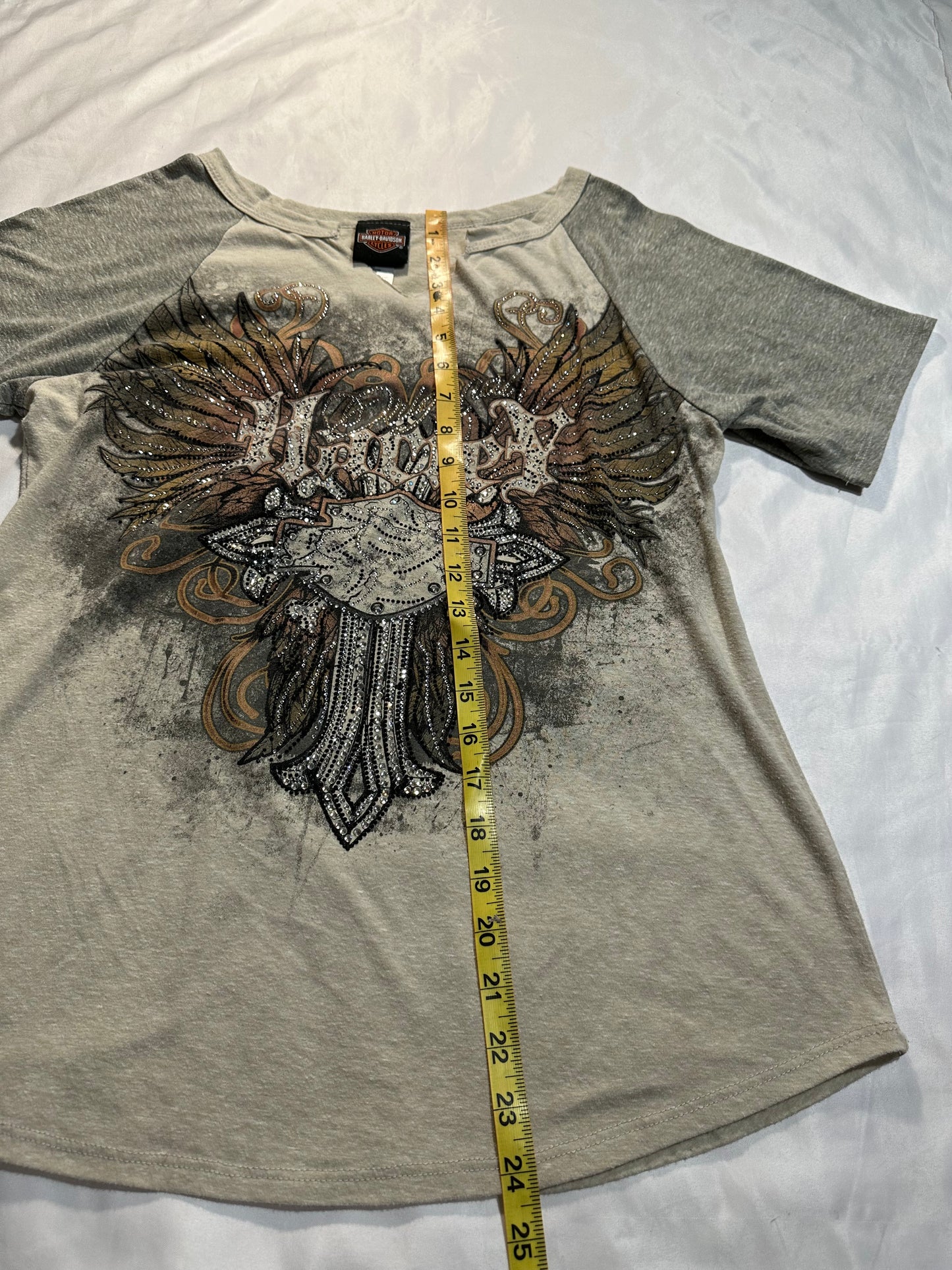 (L/XL)bedazzled harley davidson wings top