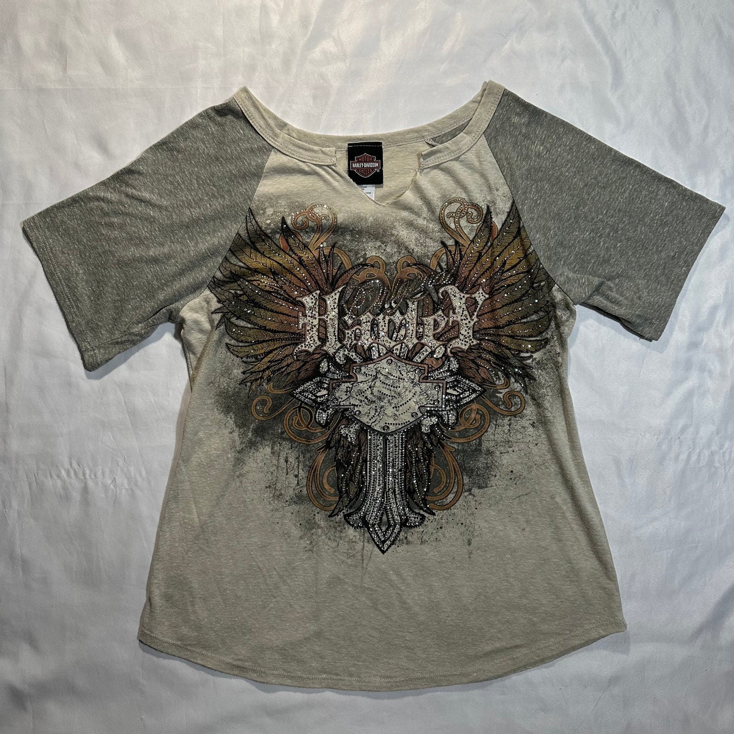 (L/XL)bedazzled harley davidson wings top
