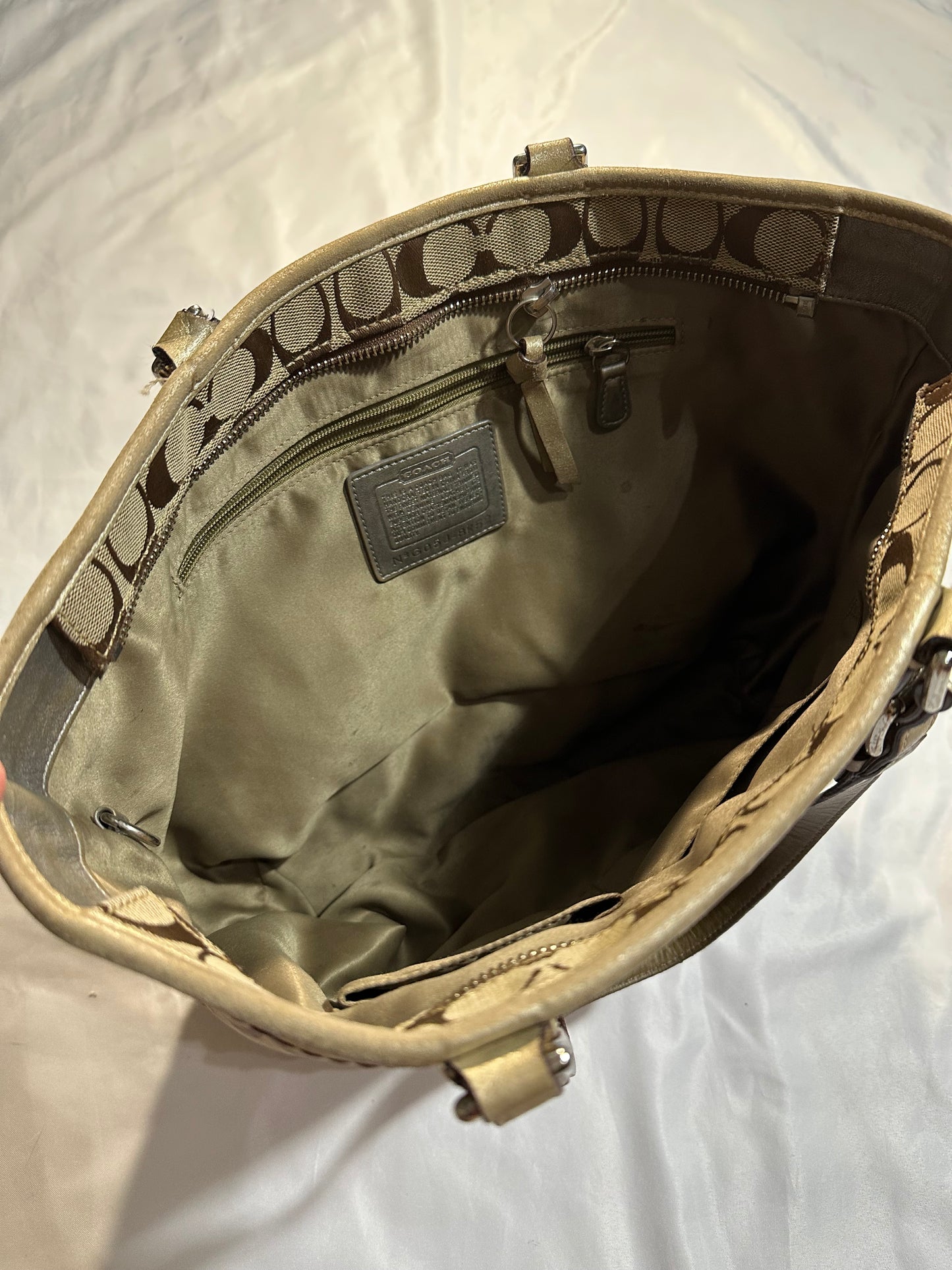 beige coach monogram tote purse