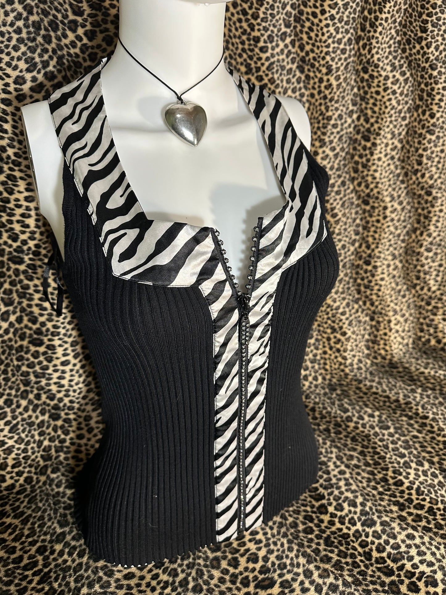 (S)mcbling zebra print zip up tank top
