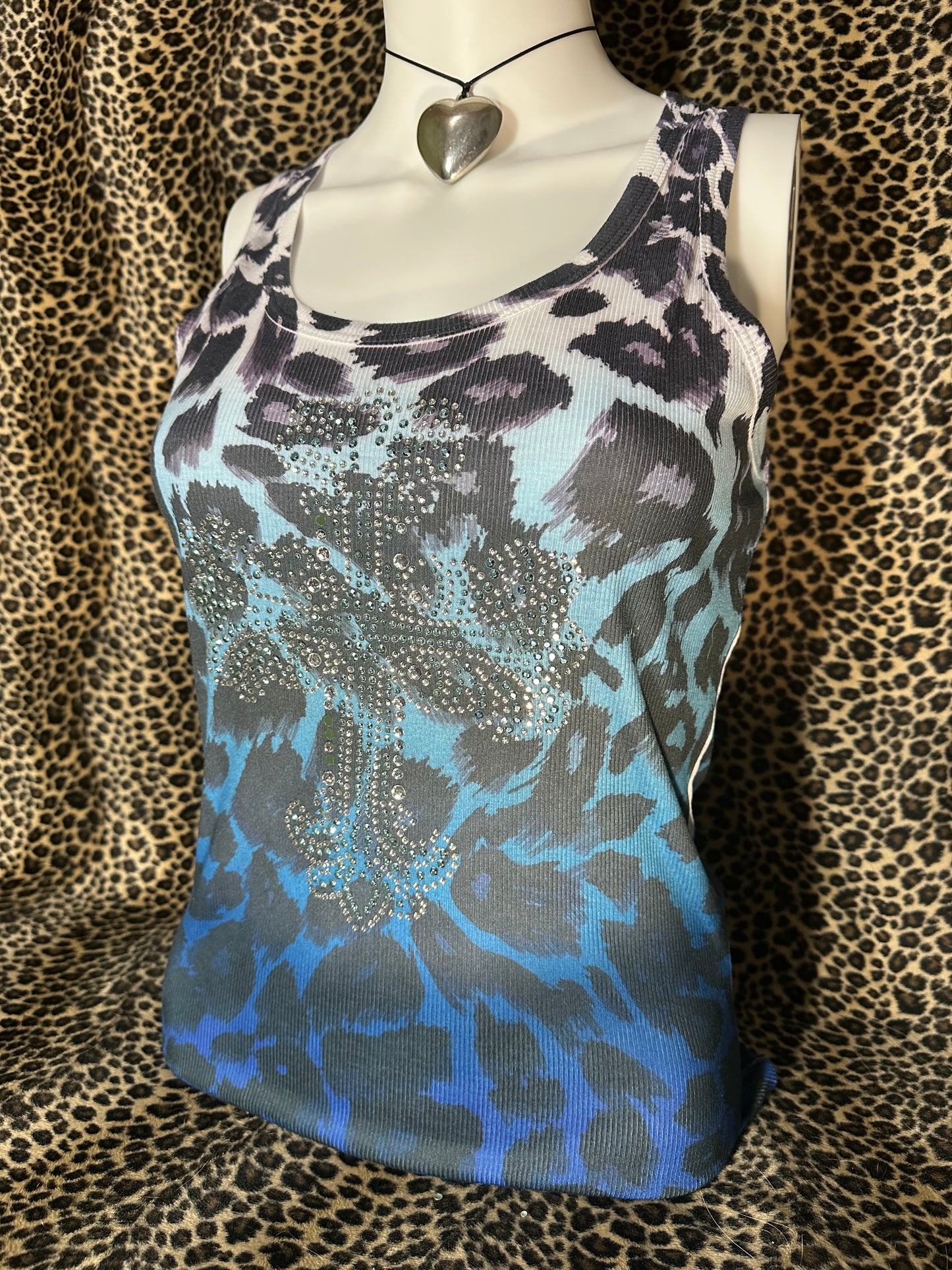 (L)y2k grunge leopard print cross tank top
