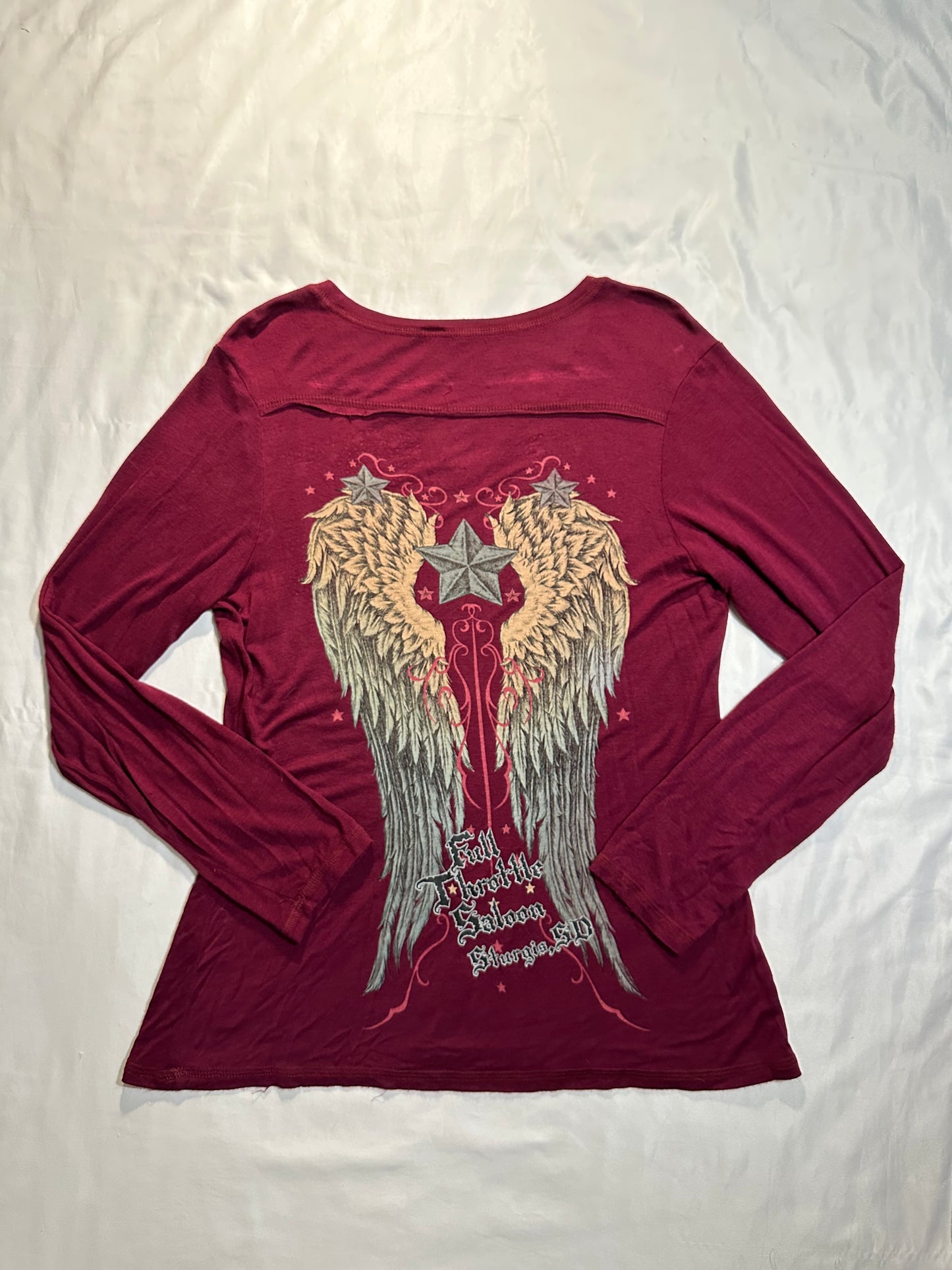 (XL)maroon cyber y2k angel wings long sleeve