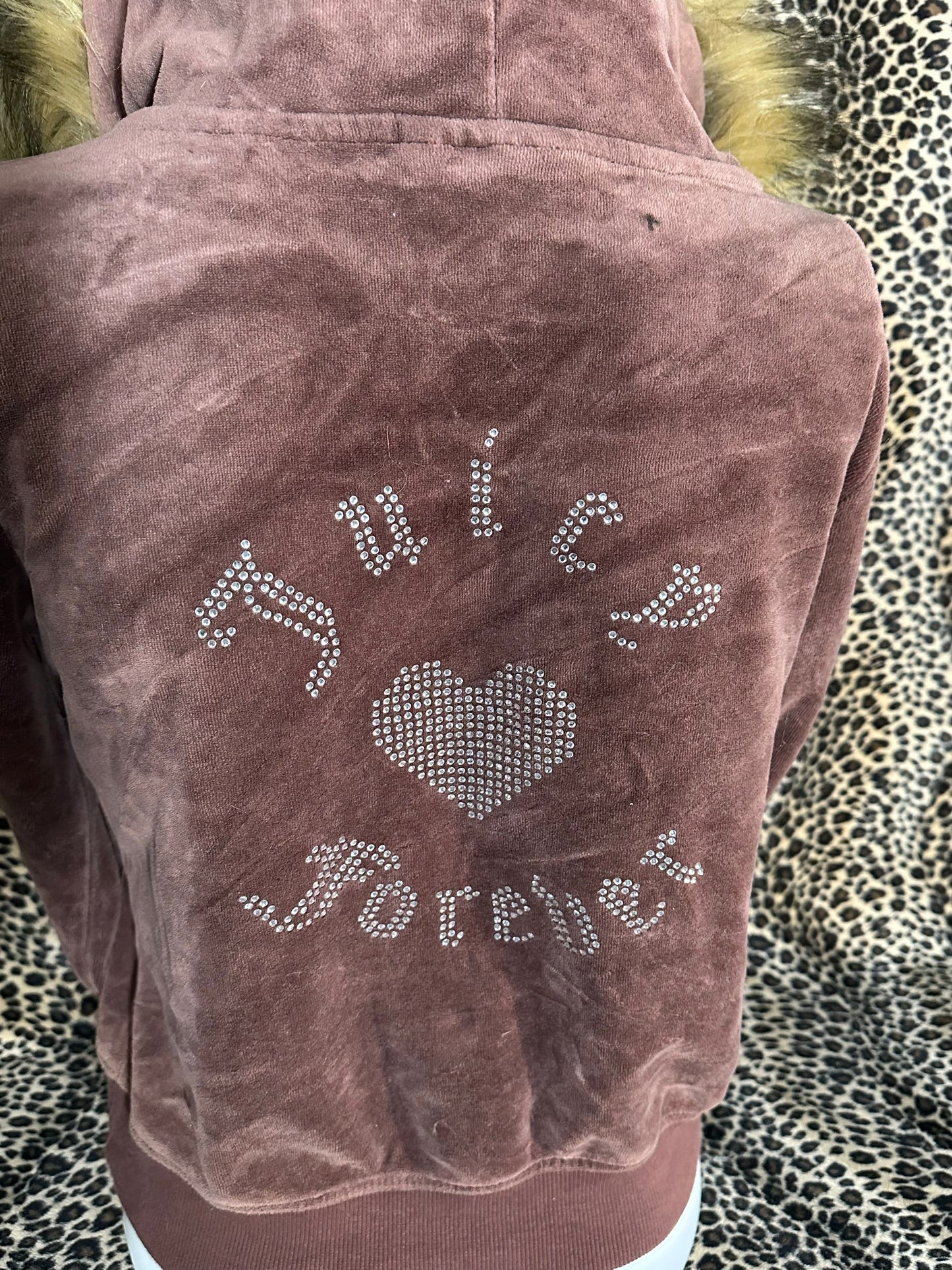 (S)reworked juicy couture brown velour fur zip up