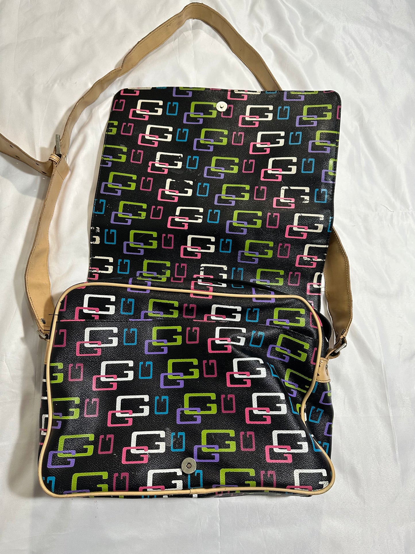 early 2000s guess monogram belted messenger bag