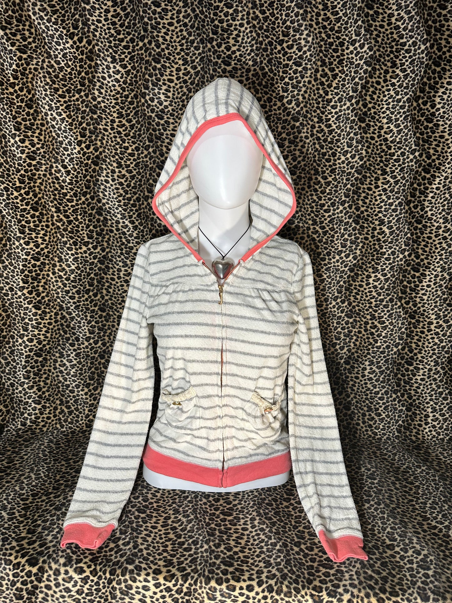 (S)vtg early 2000s rare striped coral juicy couture zip up