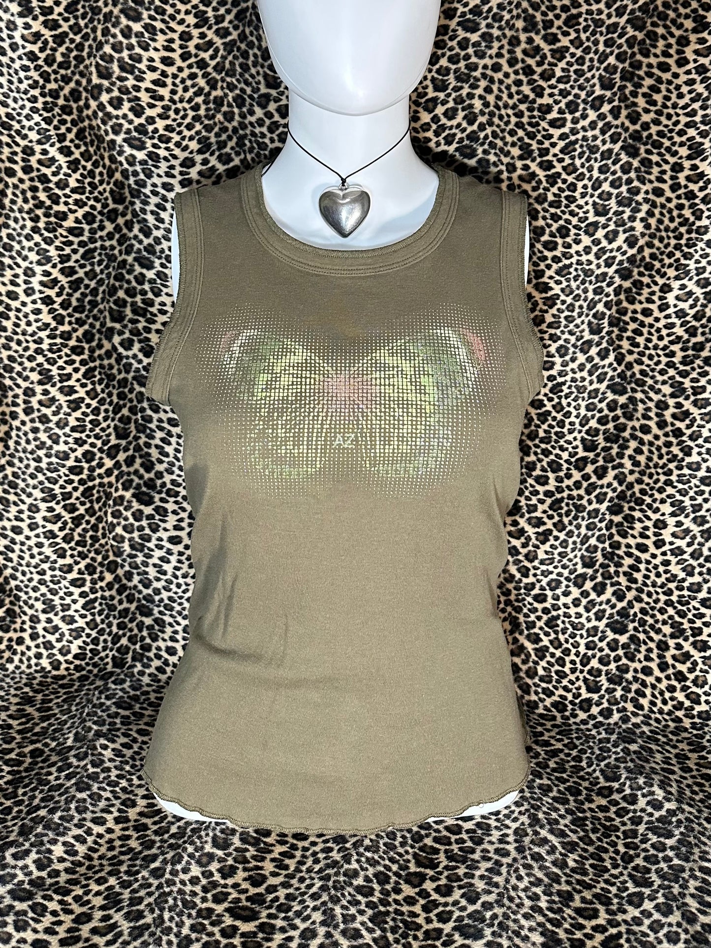 (L) arizona jeans olive green butterfly tank top