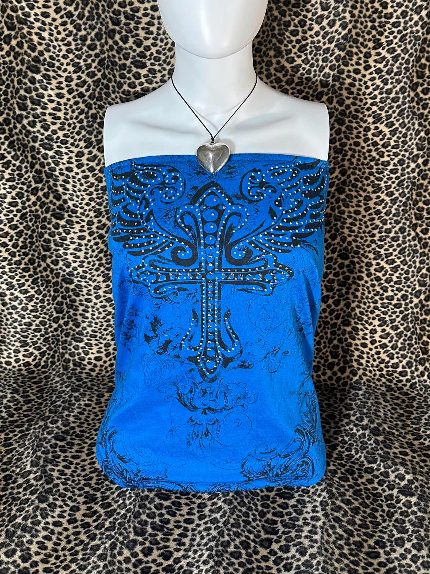 (M-L)reworked bedazzled cross tube top