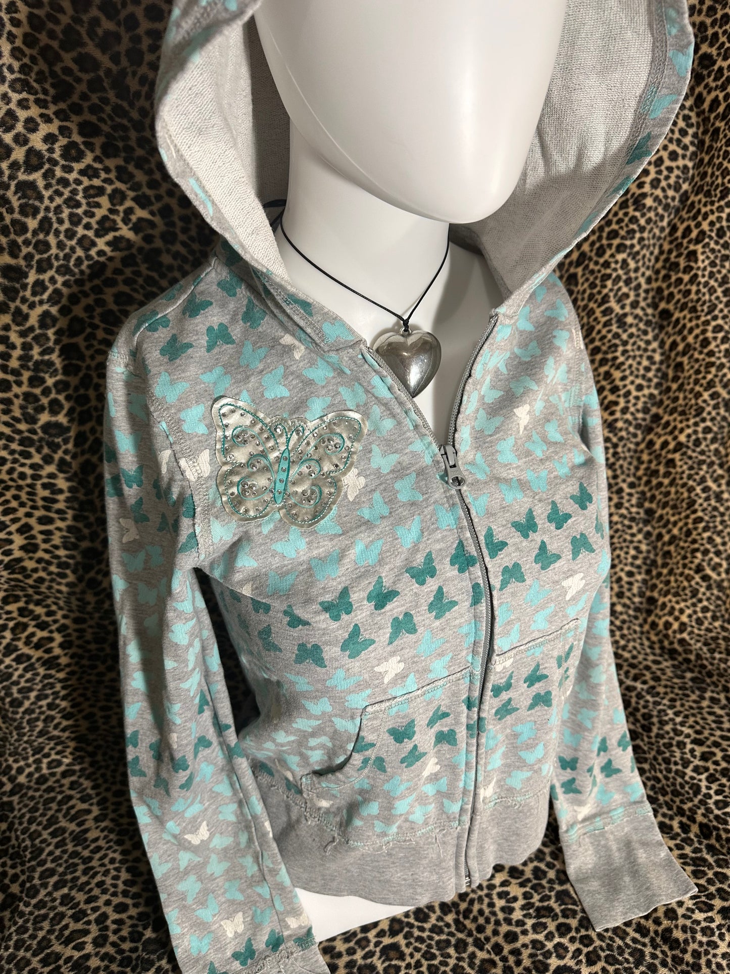 (XS) grey self esteem butterfly zip up