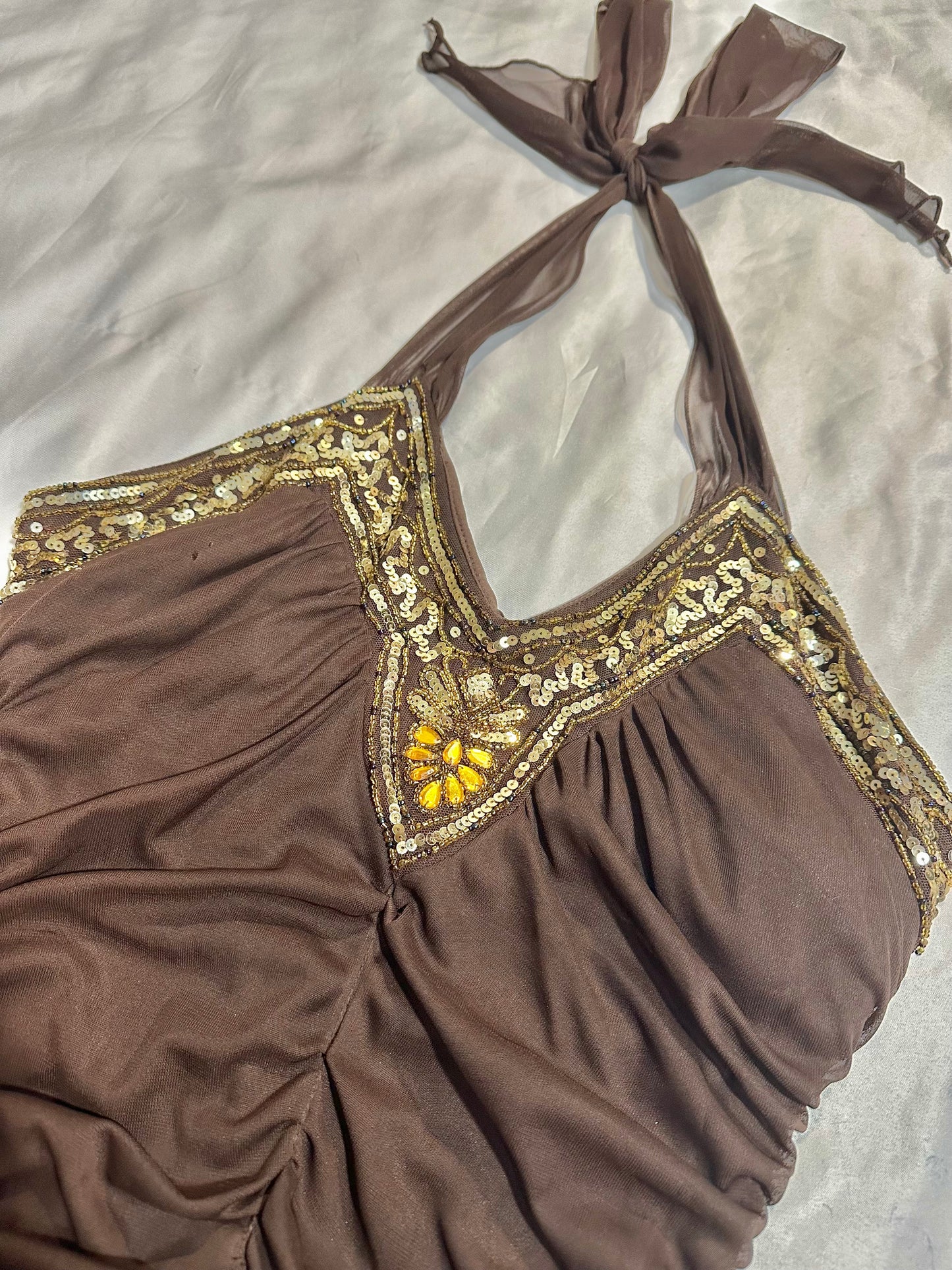 (M-L)early 2000s halter brown dress