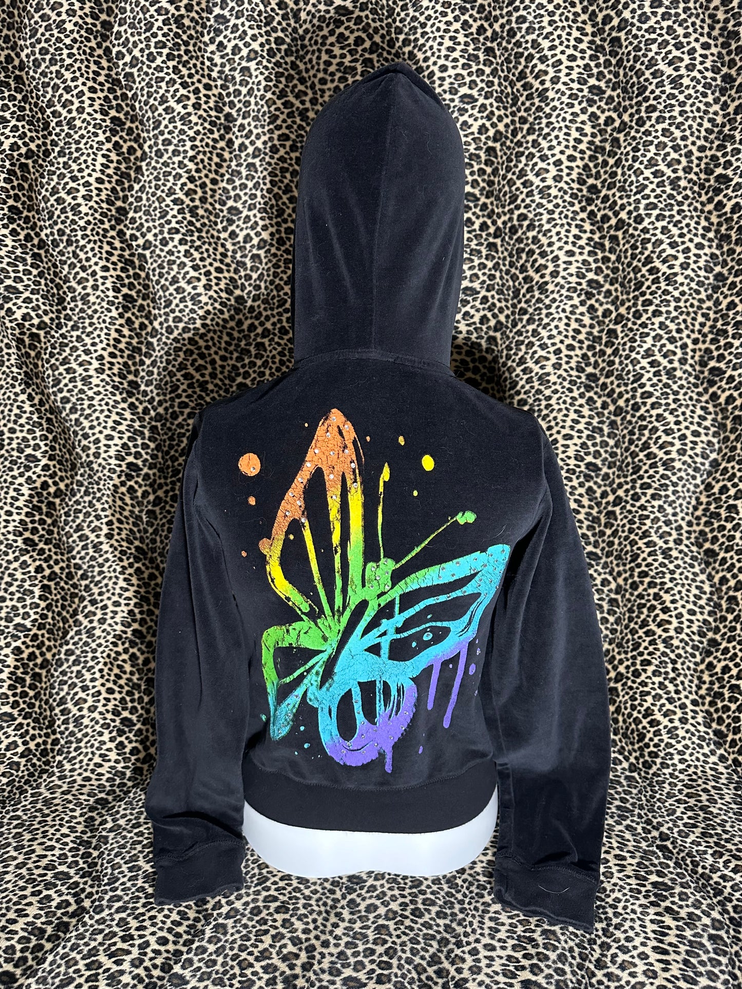(S) velour “sweet life” butterfly black zip up