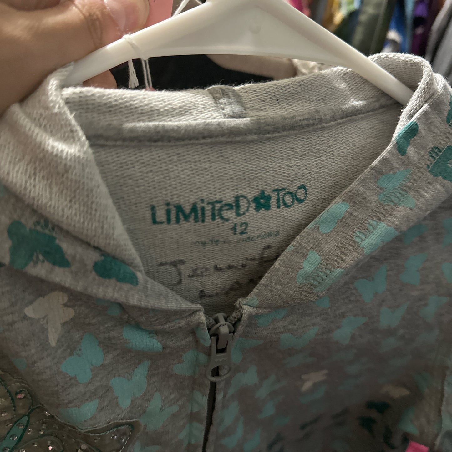 (XS) grey self esteem butterfly zip up