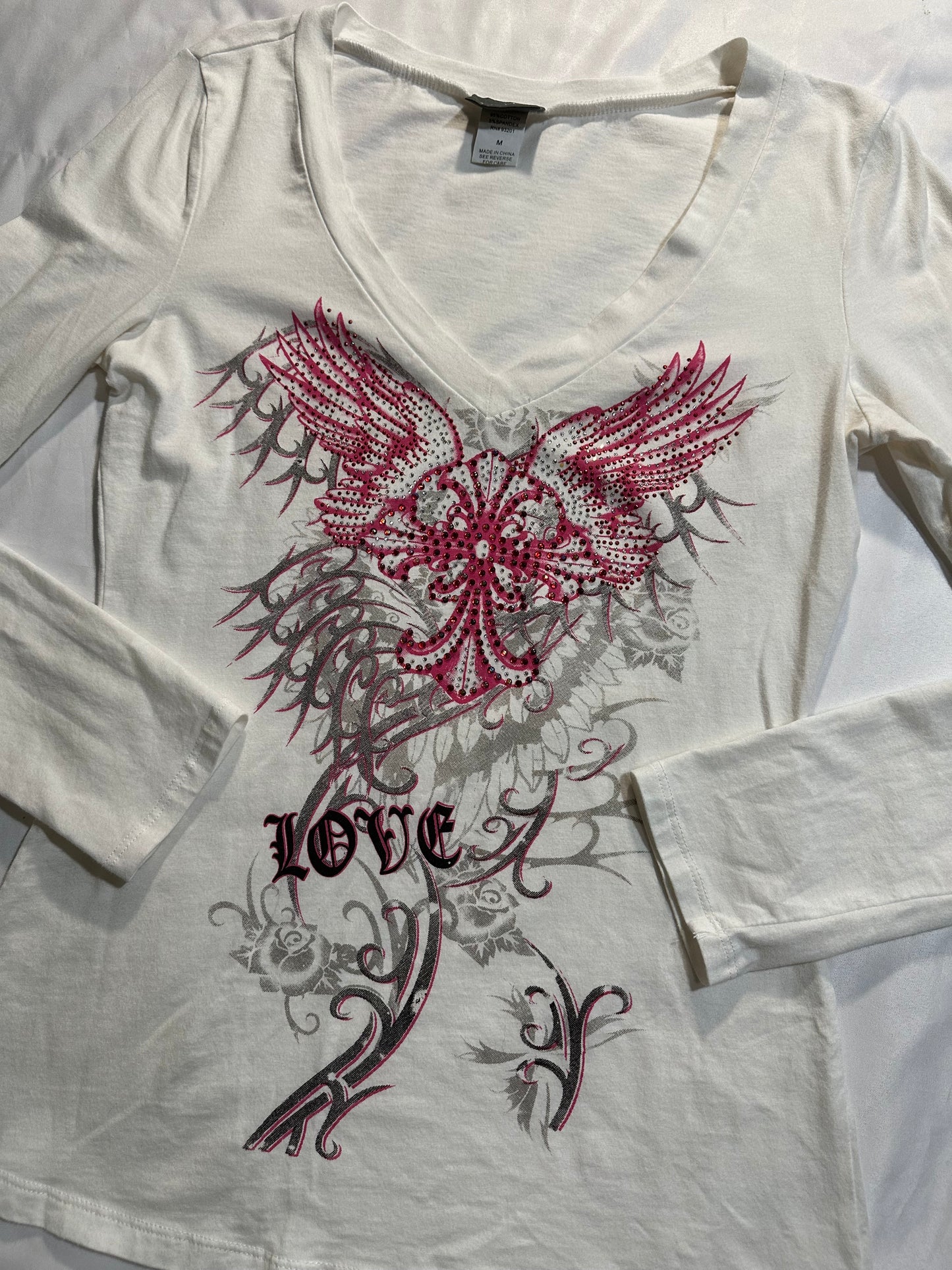 (M)cyber y2k styled white & pink long sleeve