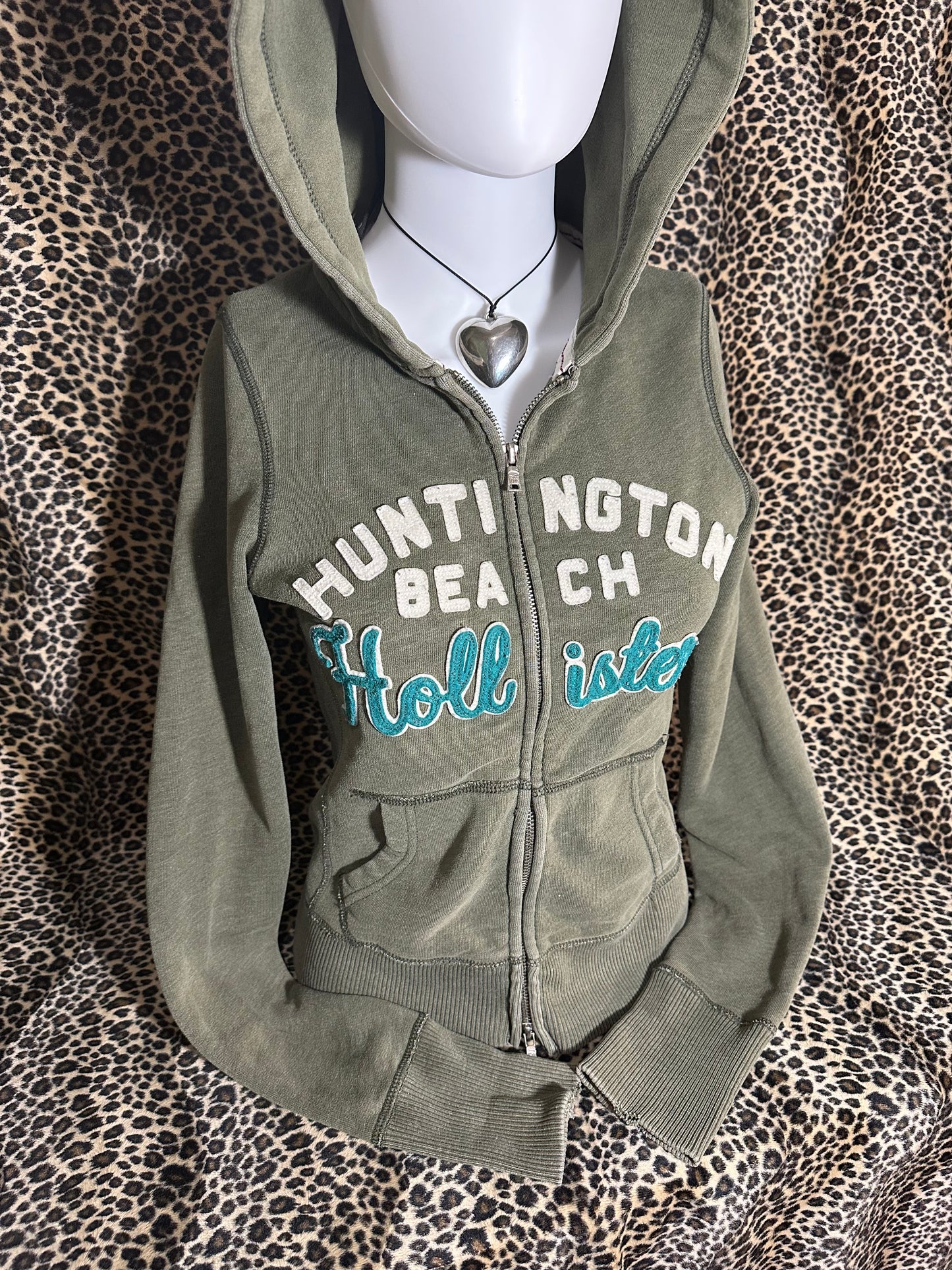(M) vtg olive green hollister zip up