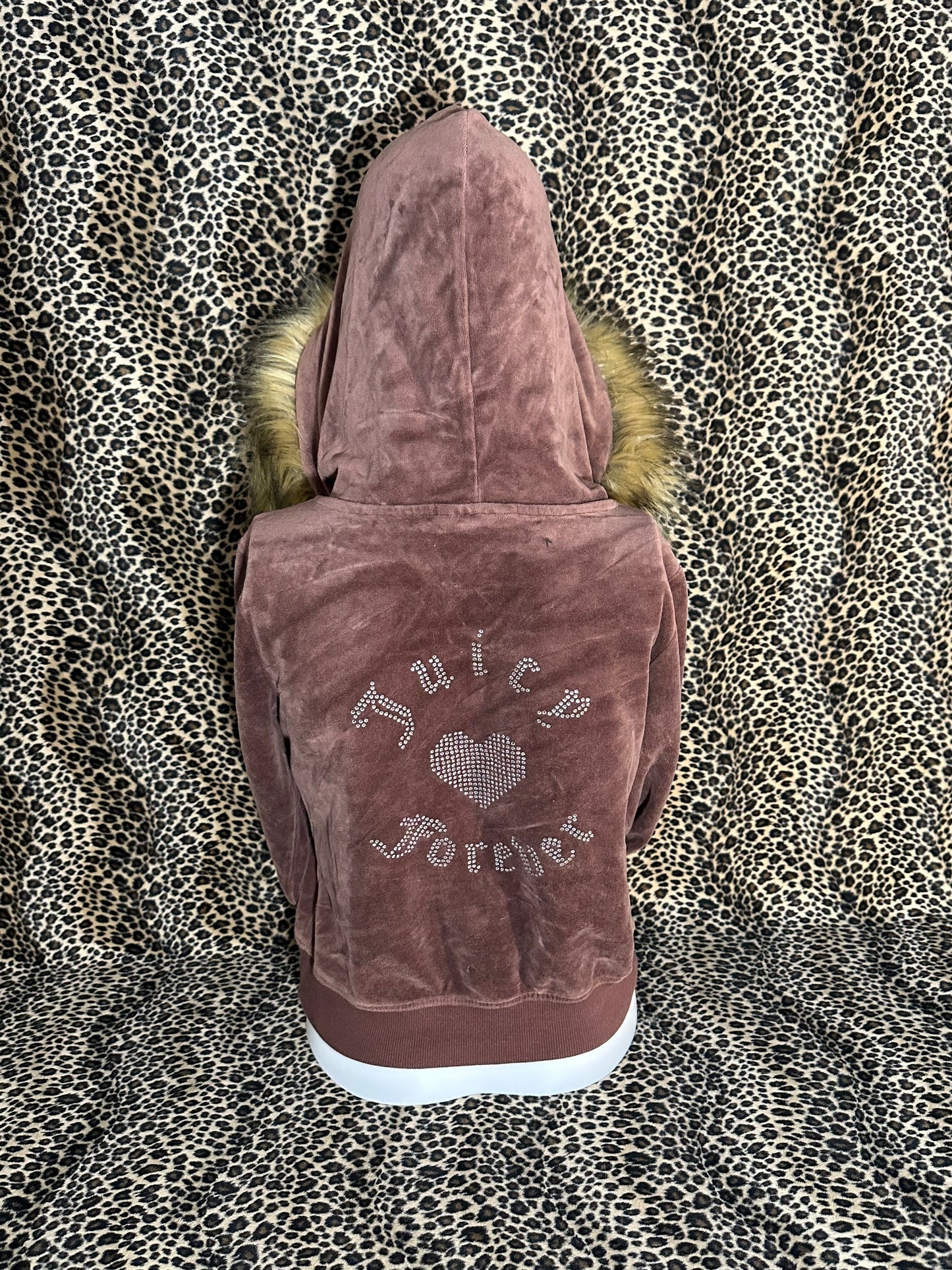 (S)reworked juicy couture brown velour fur zip up