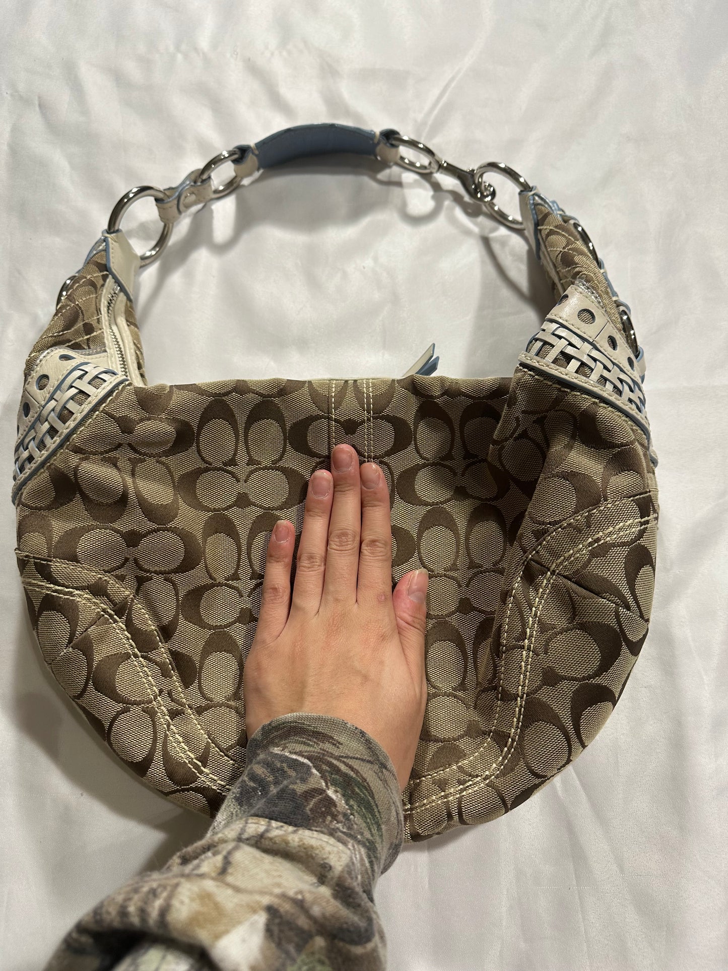 vtg beige coach monogram bag + wallet