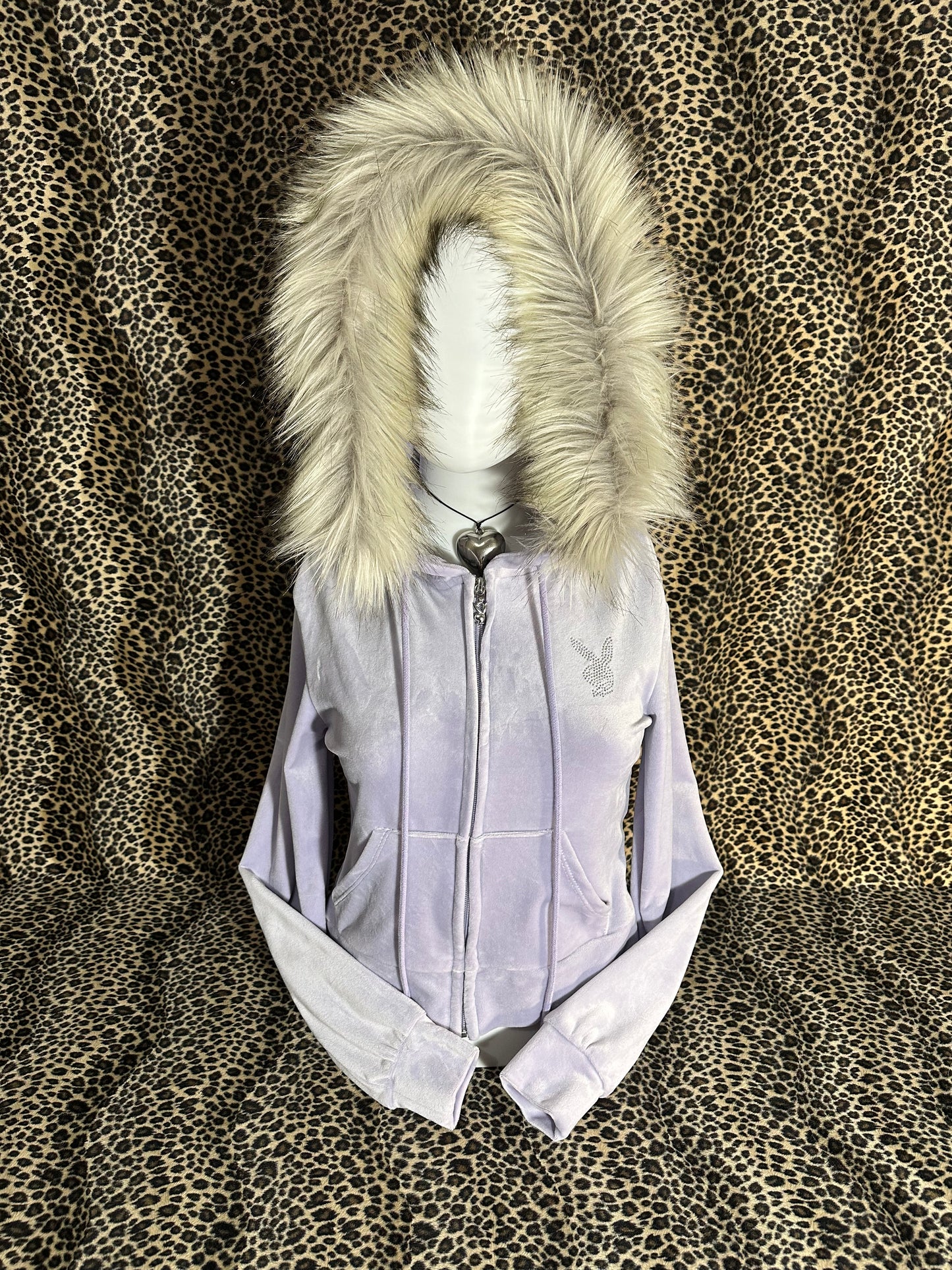 (XS)reworked hand sewn nwt playboy velour fur zip up