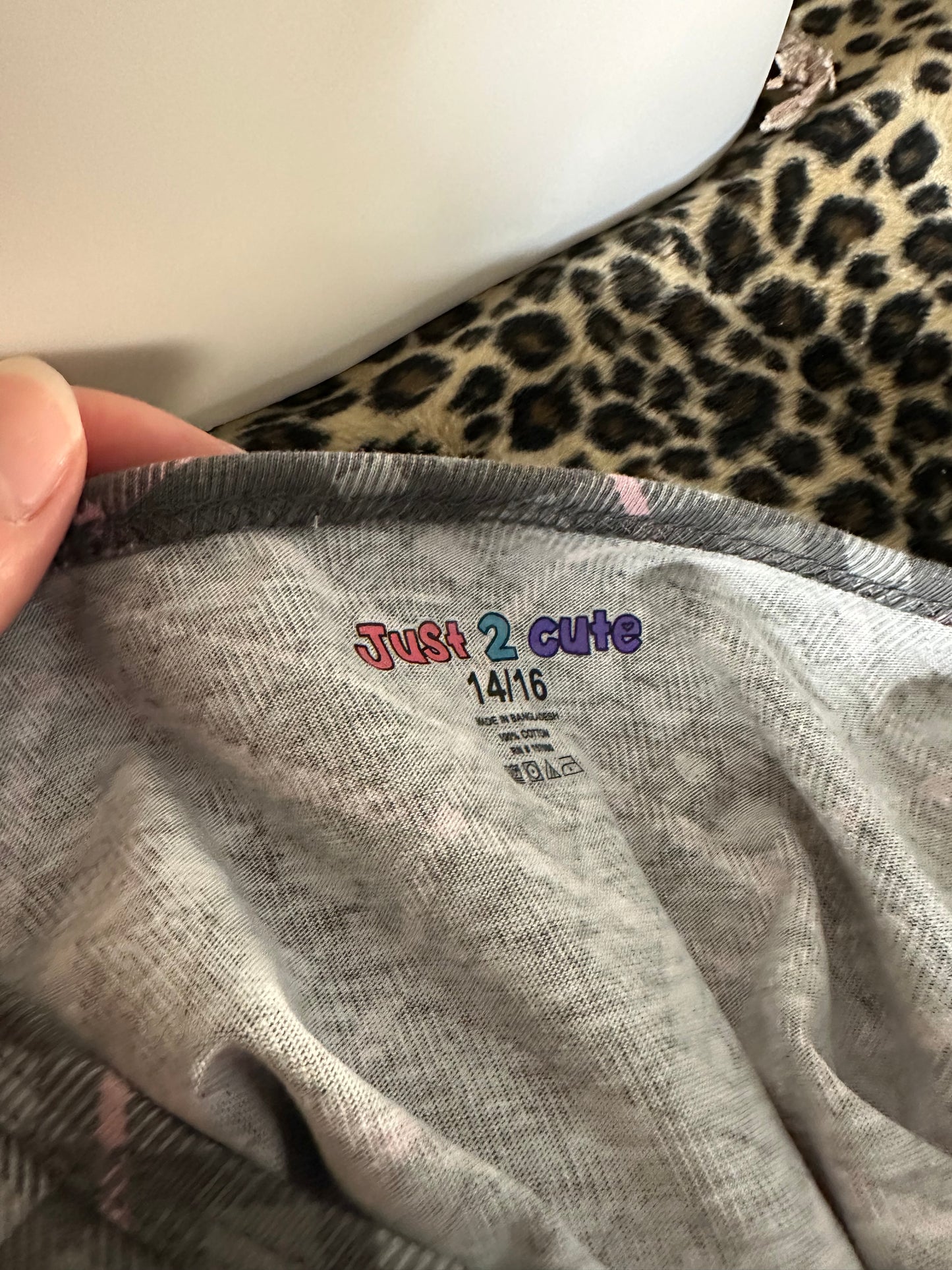 (S)grey, pink, and white patterned baby tee