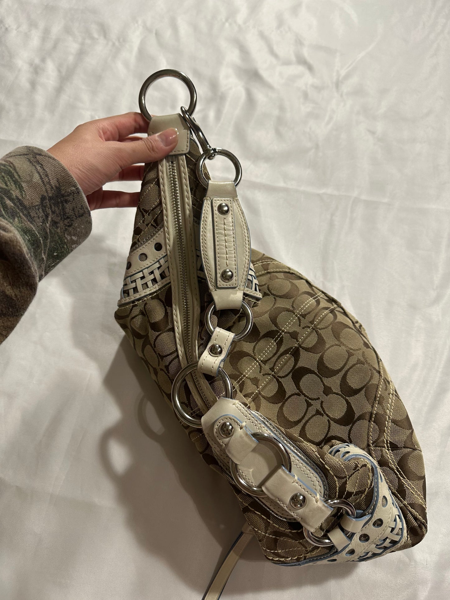 vtg beige coach monogram bag + wallet