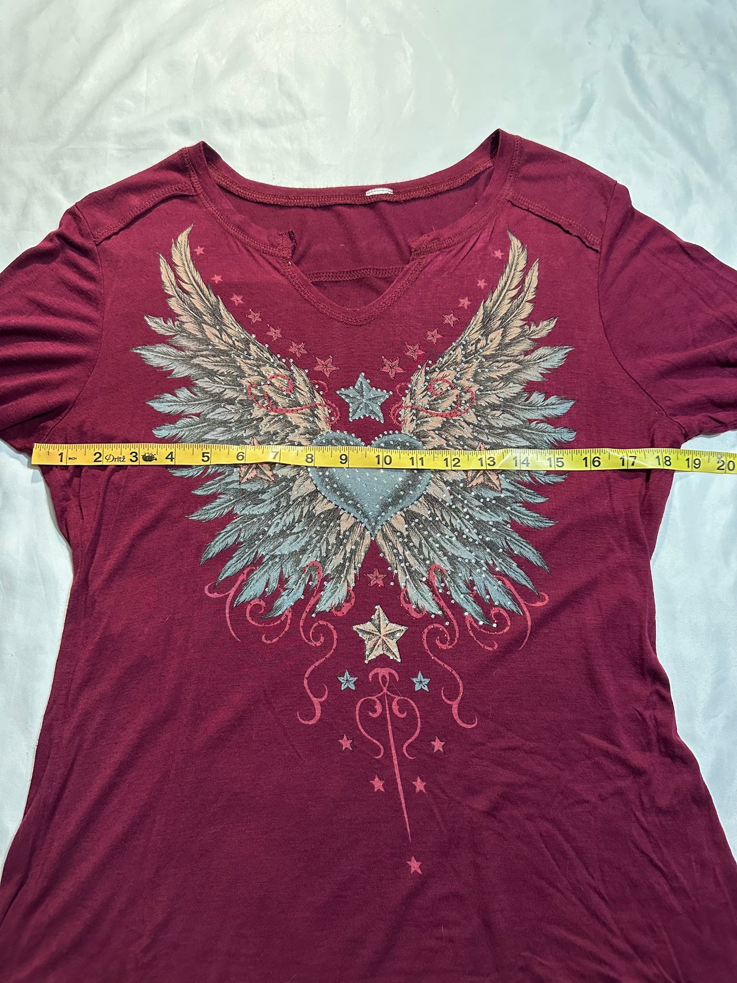 (XL)maroon cyber y2k angel wings long sleeve