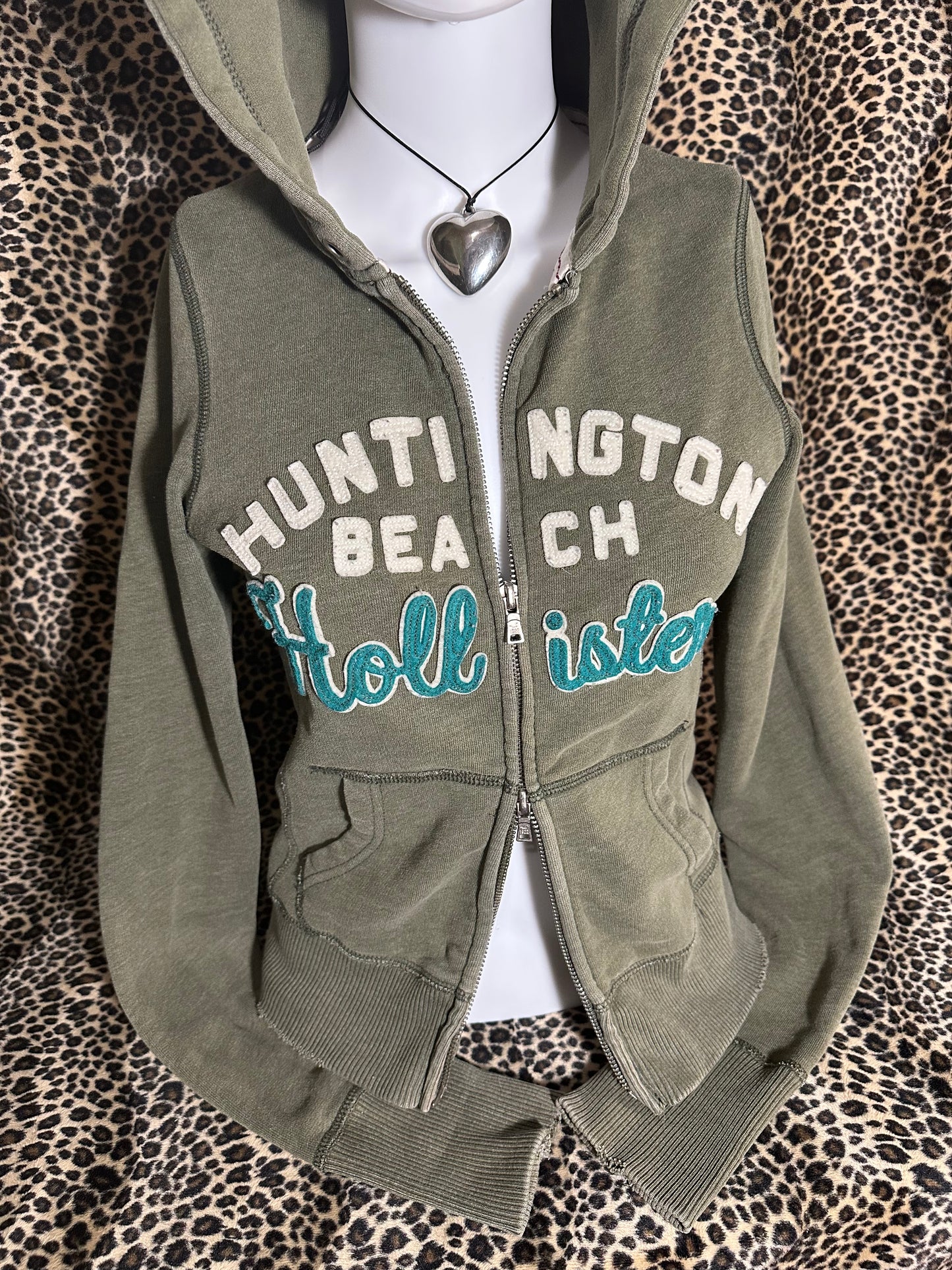 (M) vtg olive green hollister zip up