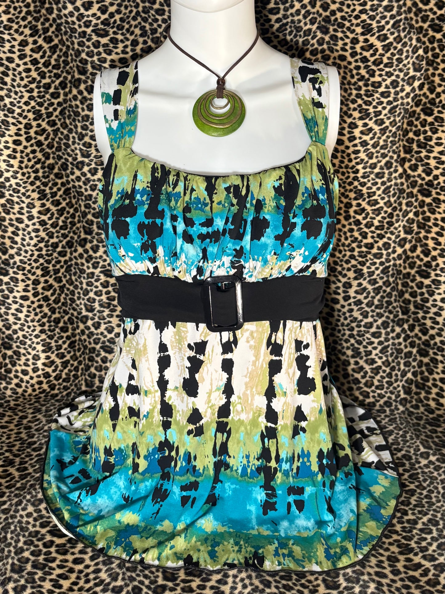 (S)iz byer blue & green babydoll tank top