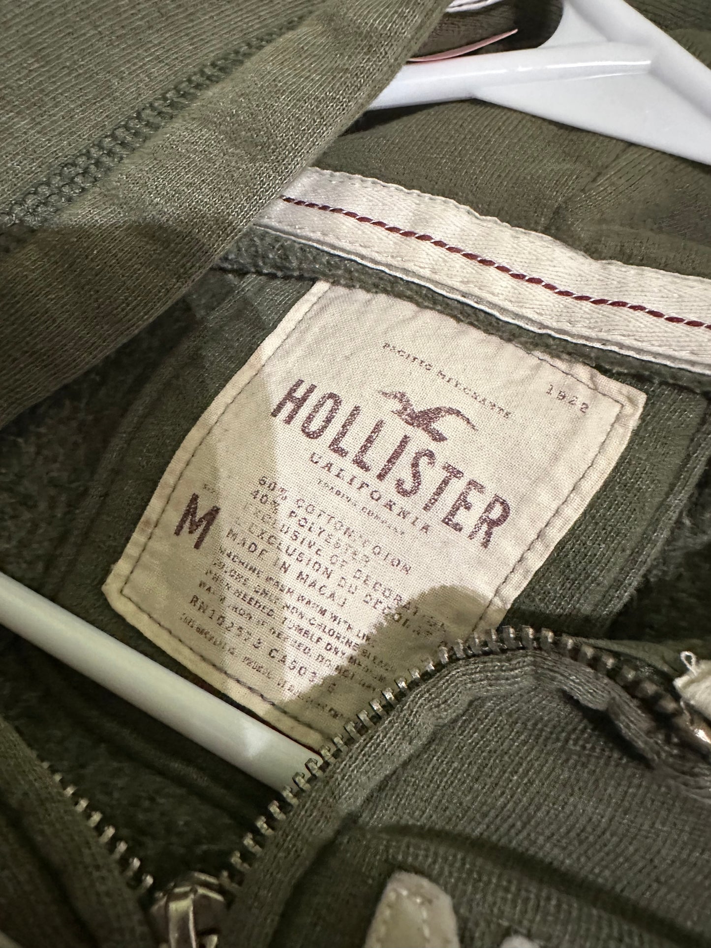 (M) vtg olive green hollister zip up