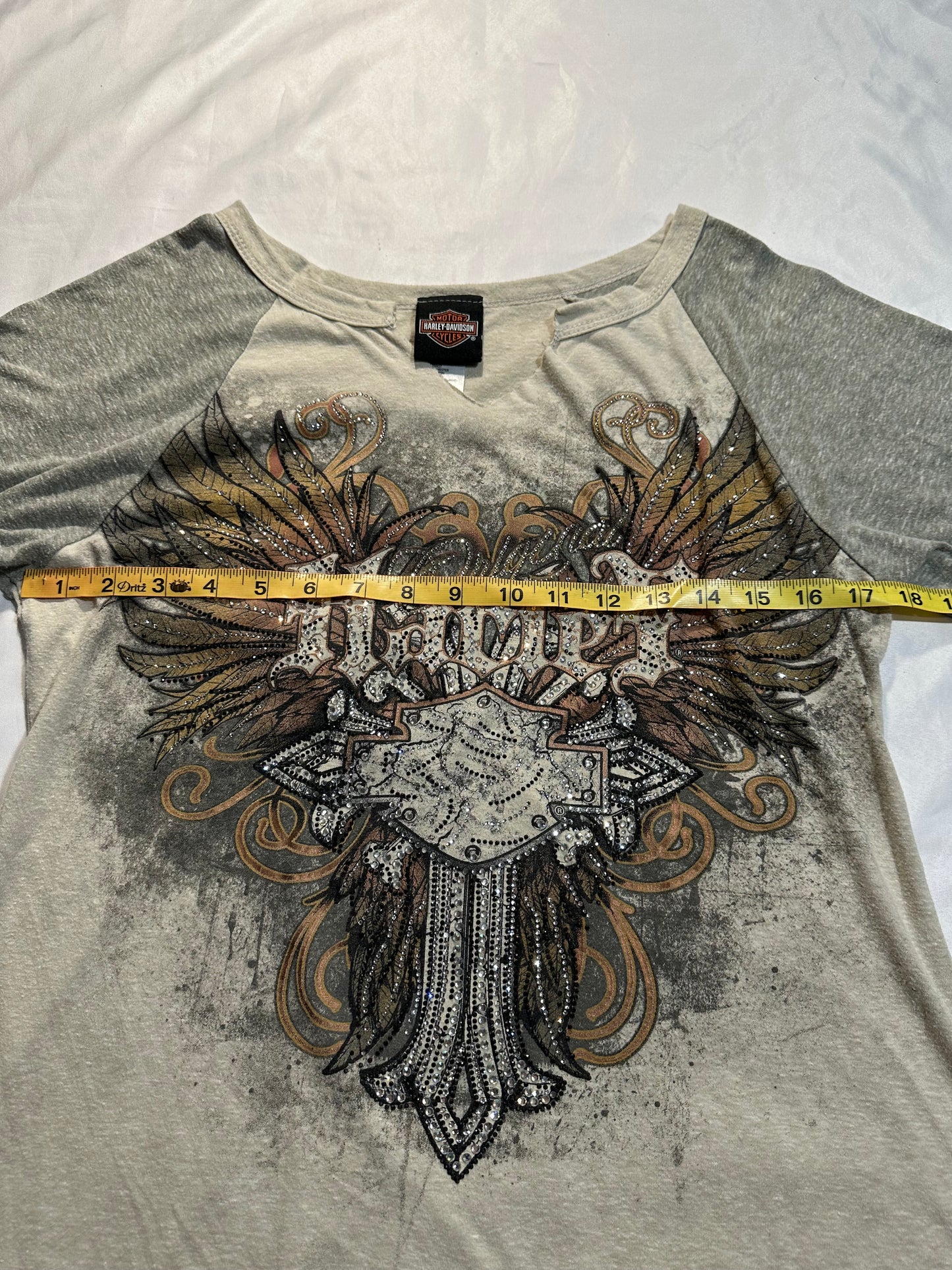 (L/XL)bedazzled harley davidson wings top