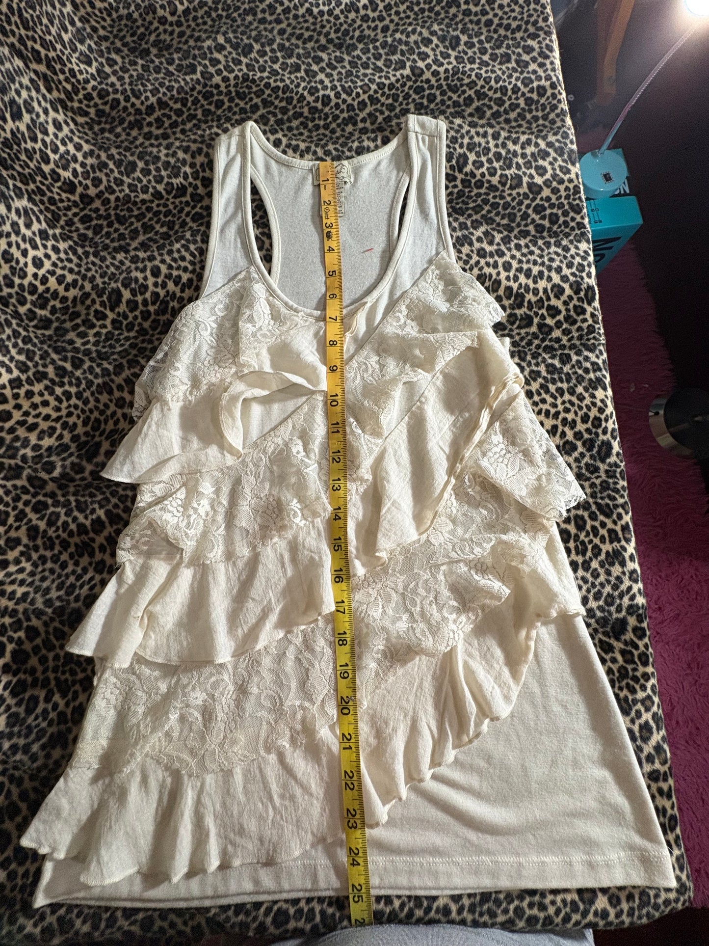 (M)2014 styled beige lace ruffle tank top
