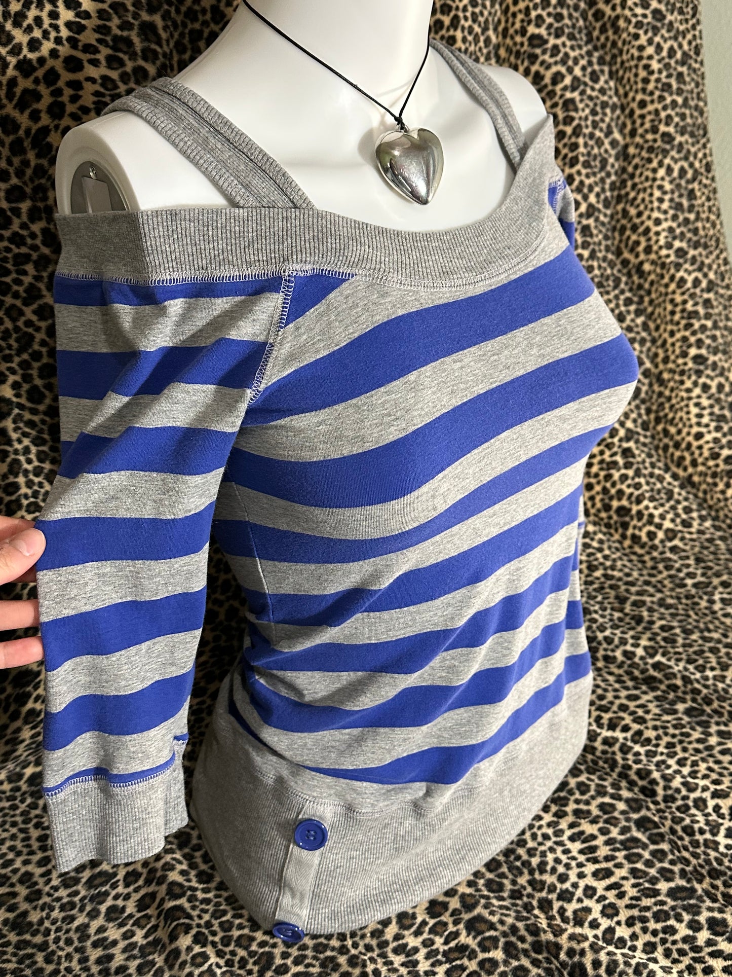 (S)early 2000s off the shoulder striped long sleeve