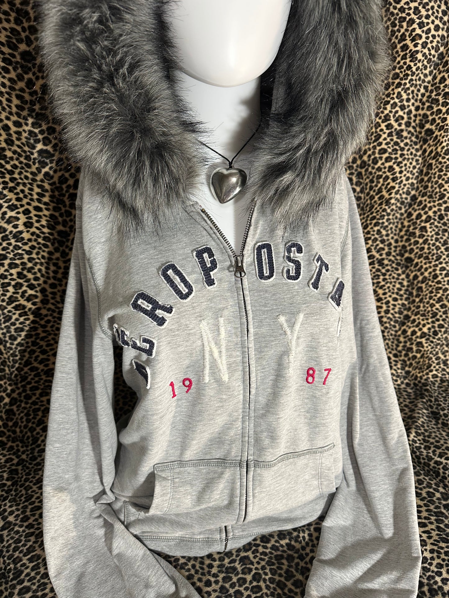 (XL)grey aeropastle reworked fur zip up