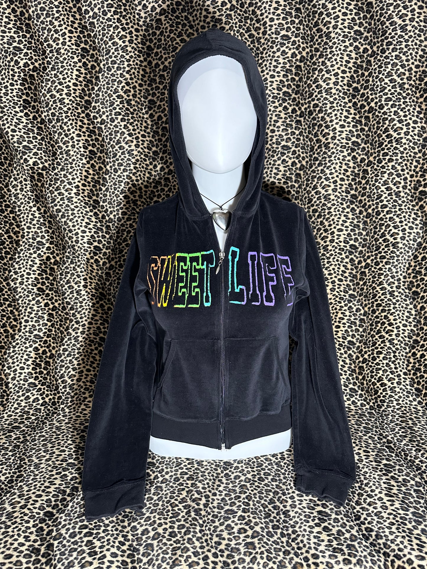 (S) velour “sweet life” butterfly black zip up