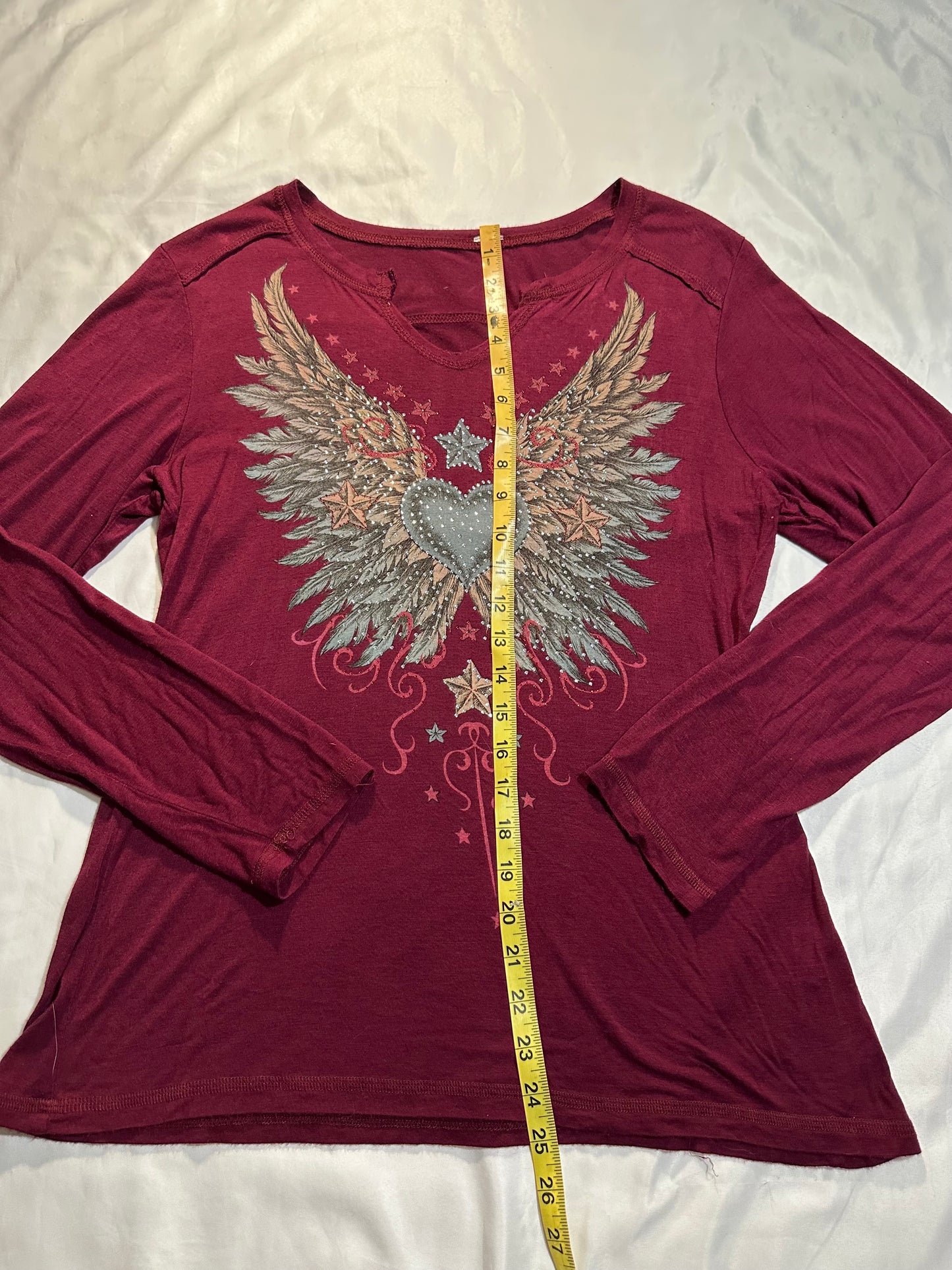 (XL)maroon cyber y2k angel wings long sleeve