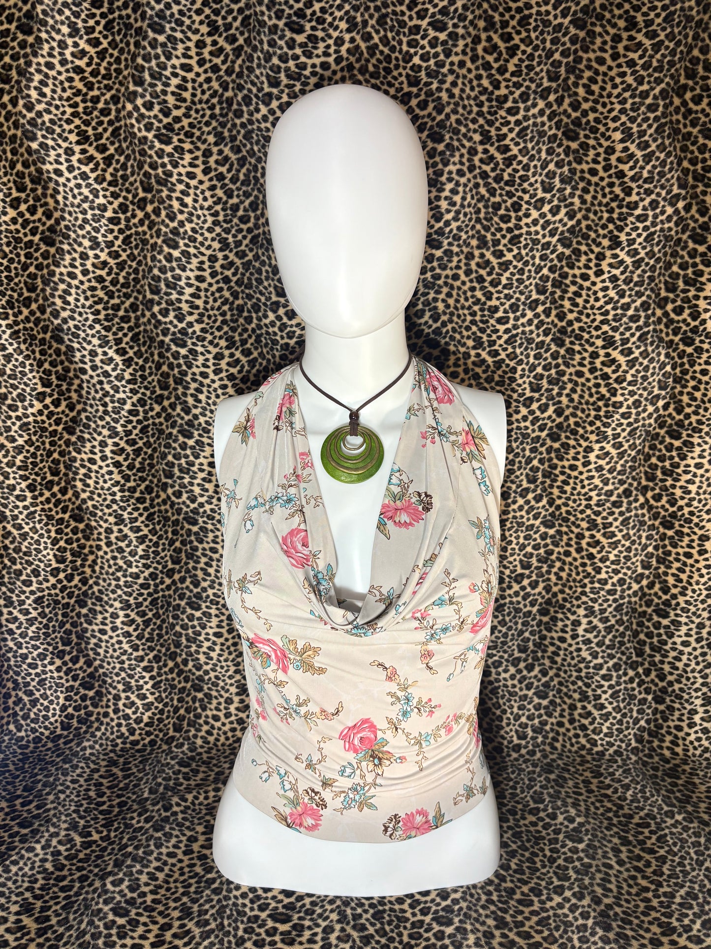 (S)early 2000s backless floral halter tank top