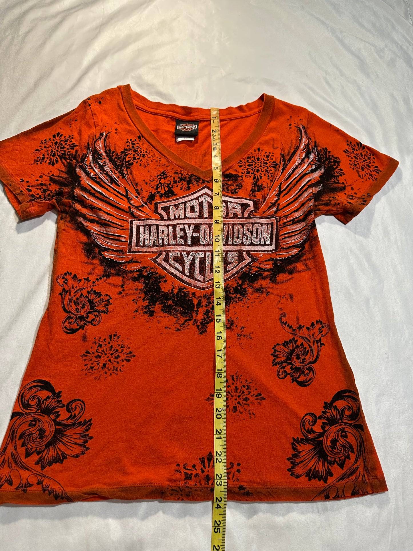 (L)bedazzled wings orange harley davidson top