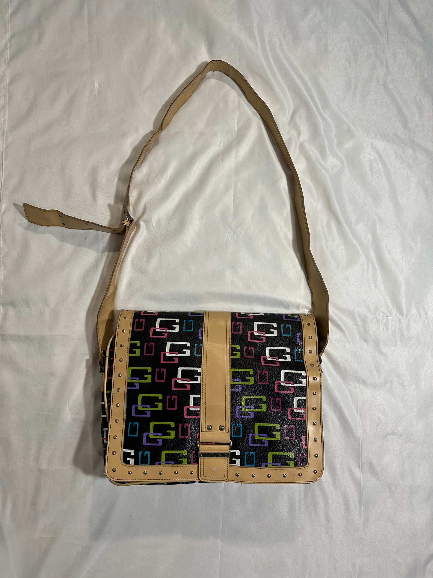 early 2000s guess monogram belted messenger bag