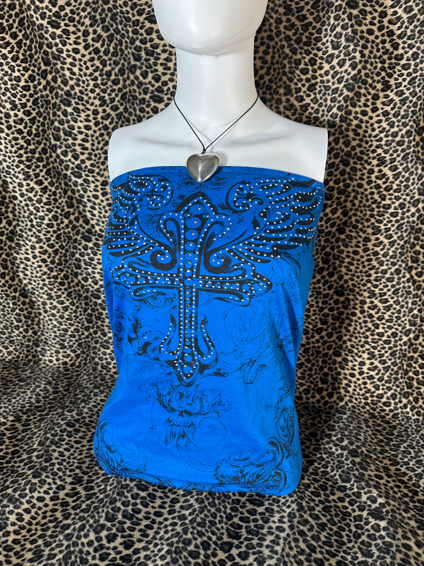 (M-L)reworked bedazzled cross tube top