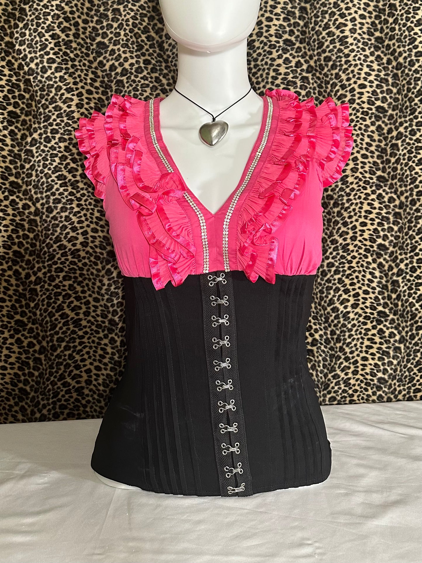deadstock nwt pink & black corset top