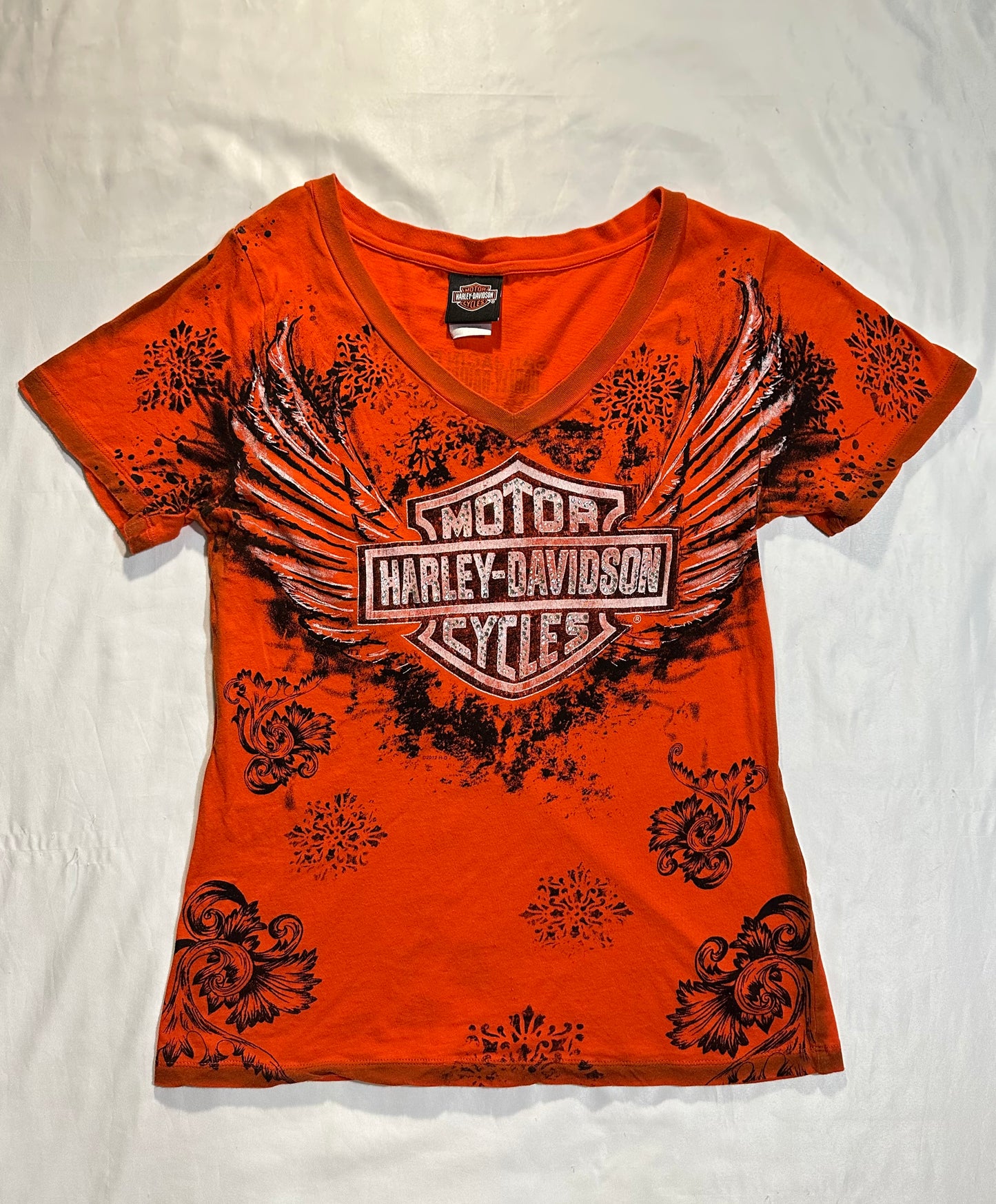 (L)bedazzled wings orange harley davidson top