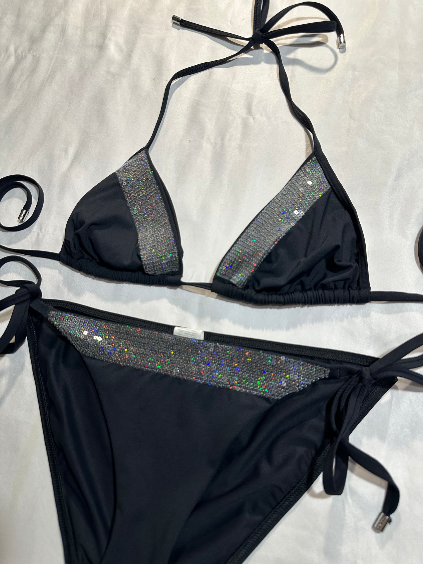 (M)early 2000s black sequin calvin klein 2pc bikini
