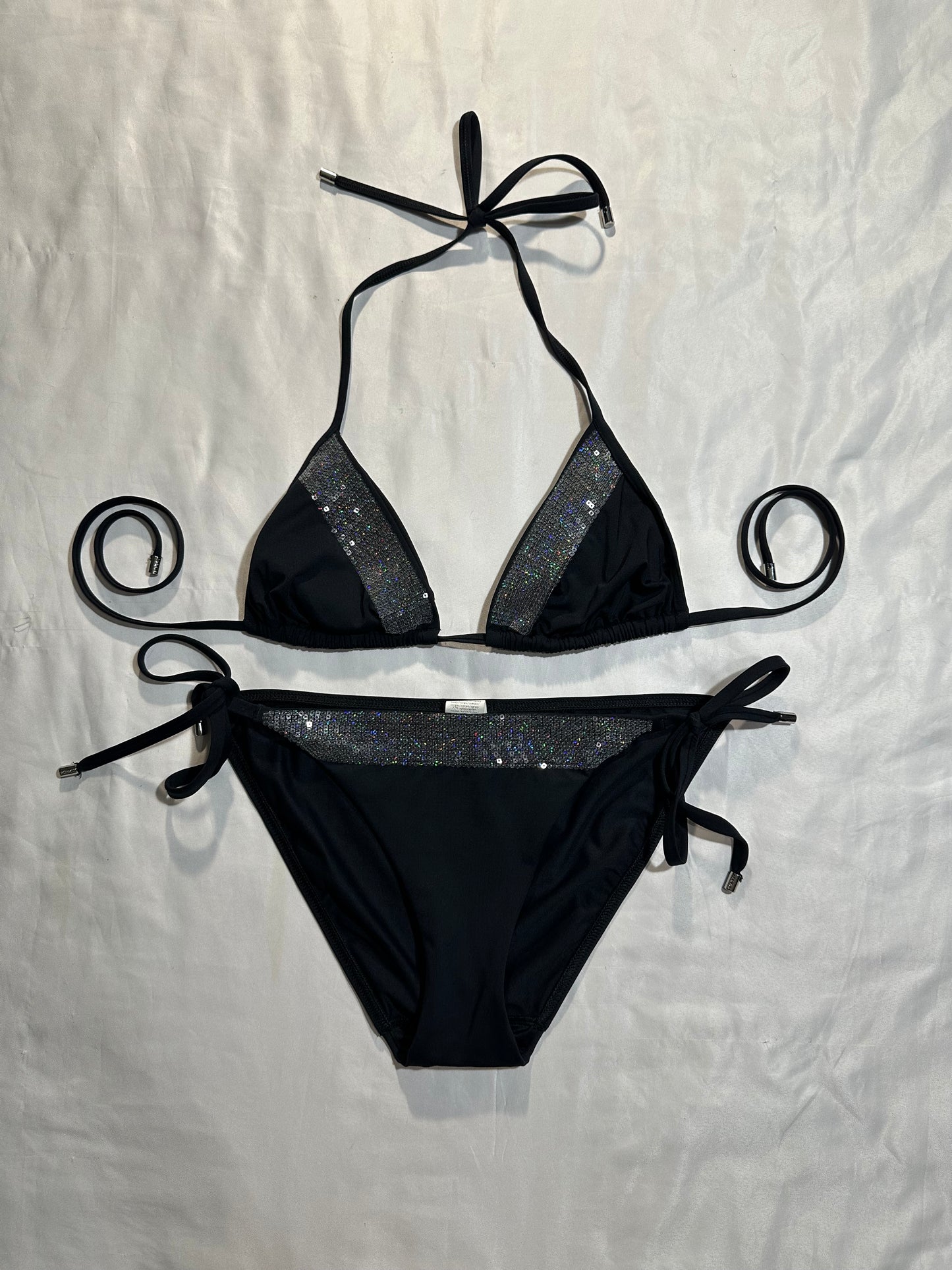 (M)early 2000s black sequin calvin klein 2pc bikini
