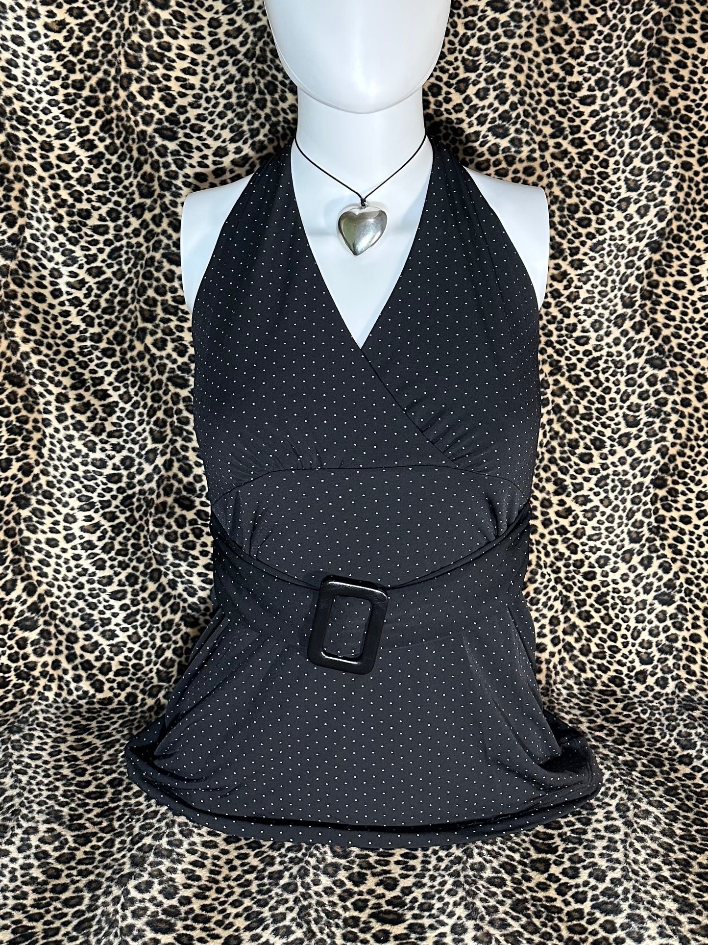 (M)early 2000s polka dot halter tank top w belt