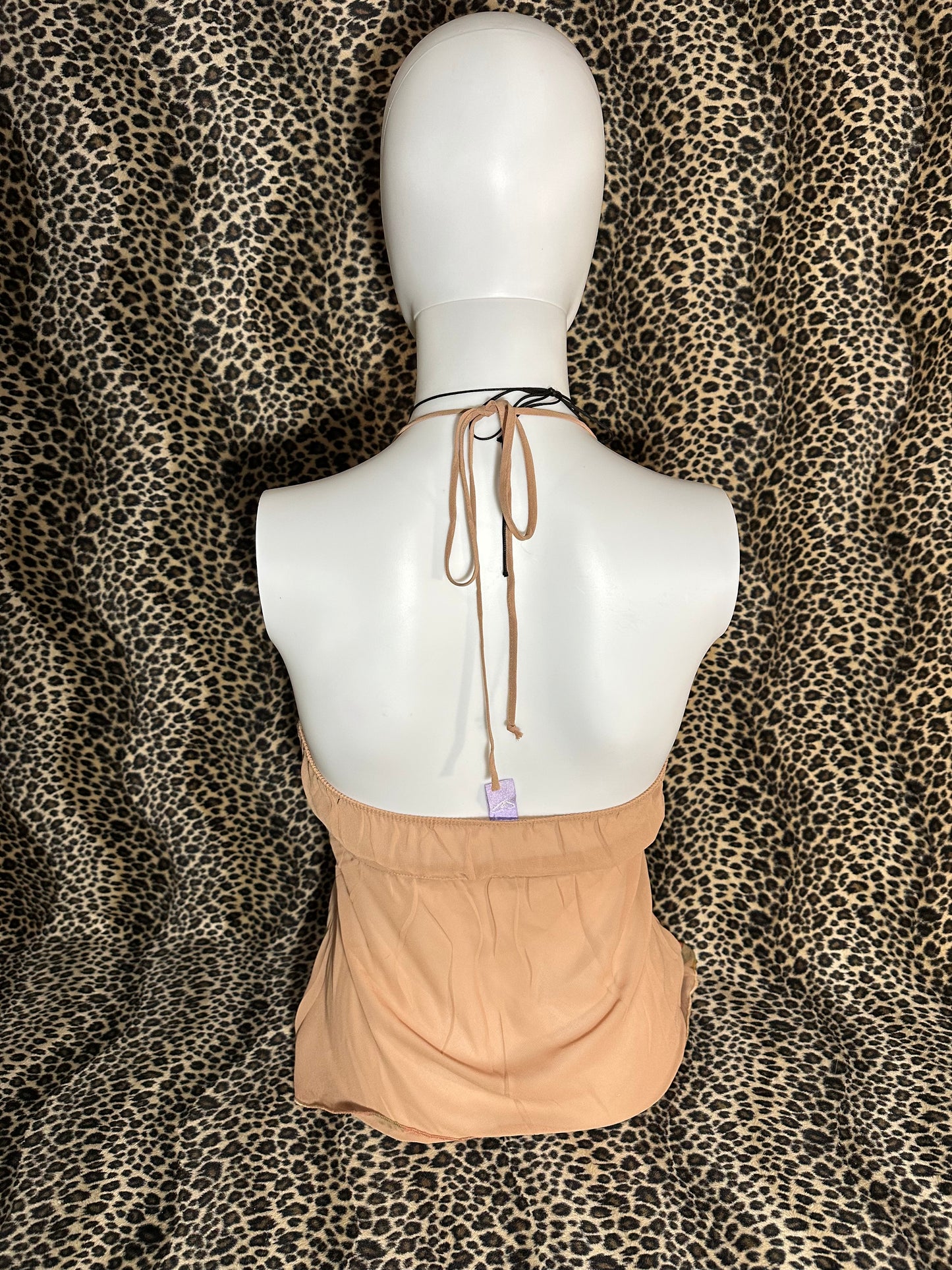 (S-M) early 2000s floral mesh halter tank top
