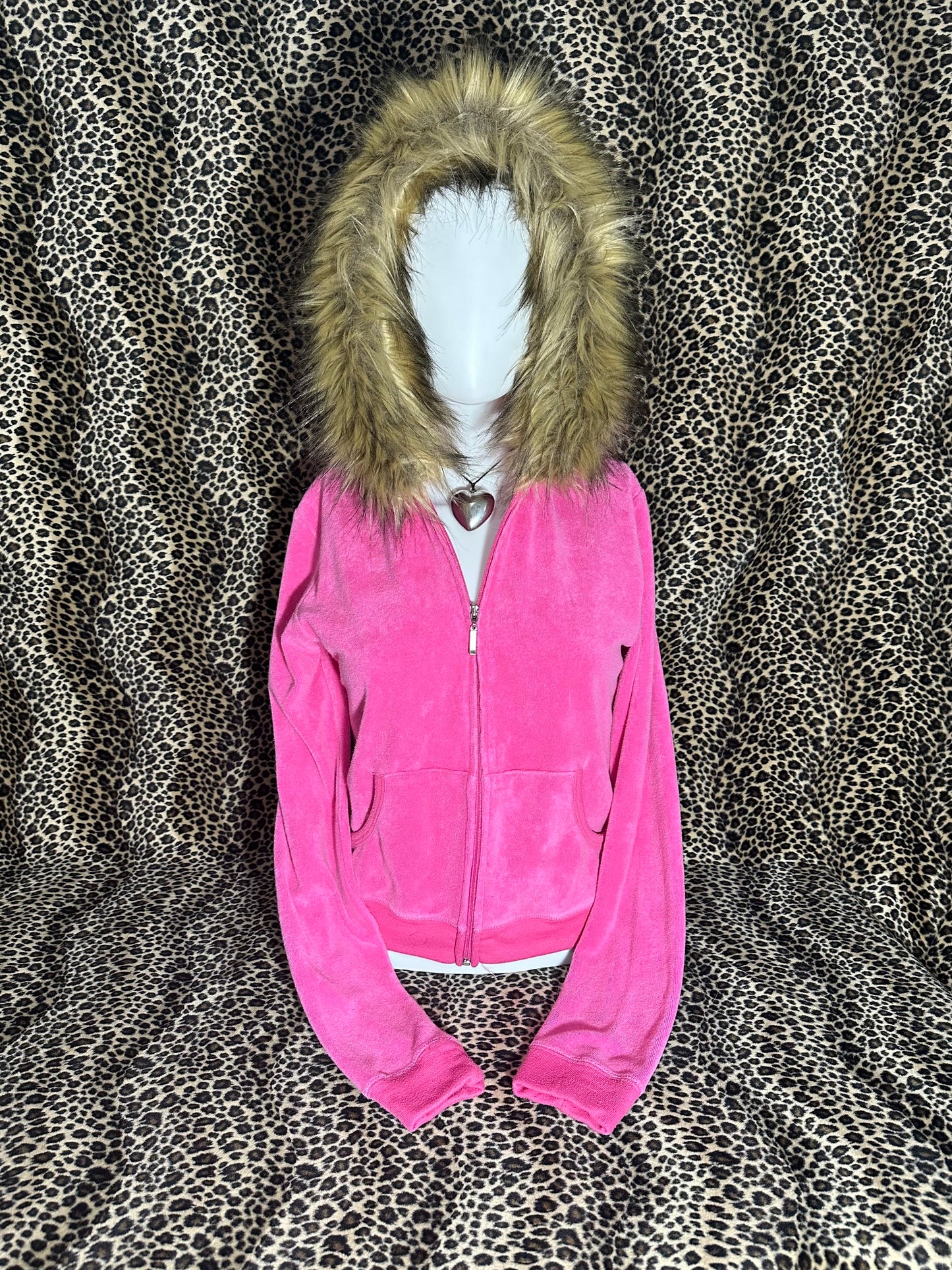 reworked pink velour fur zip up jacket
