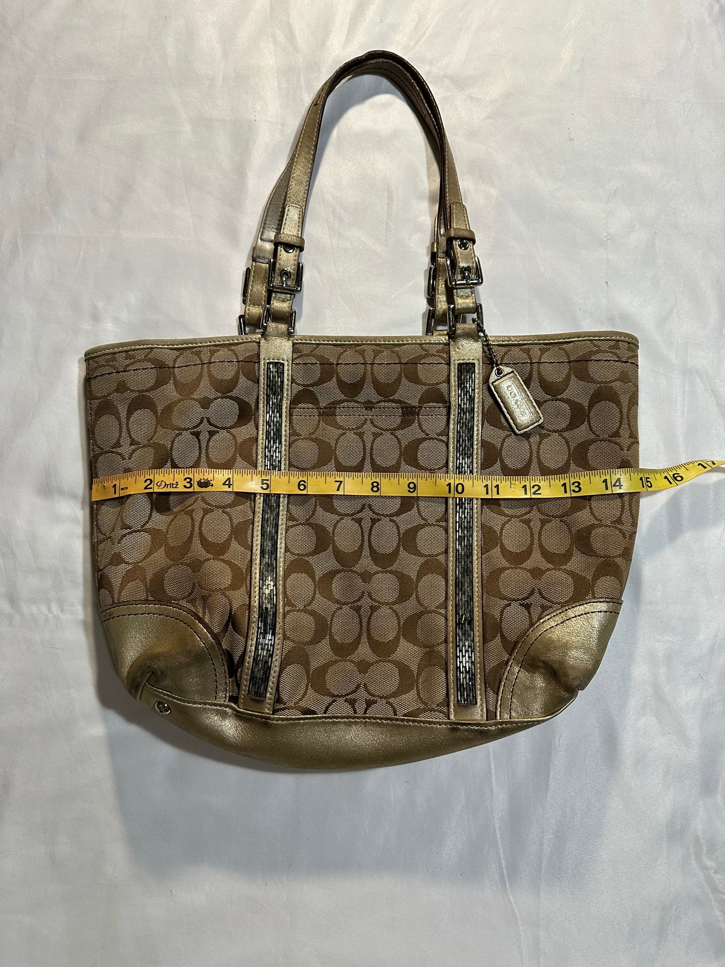 beige coach monogram tote purse