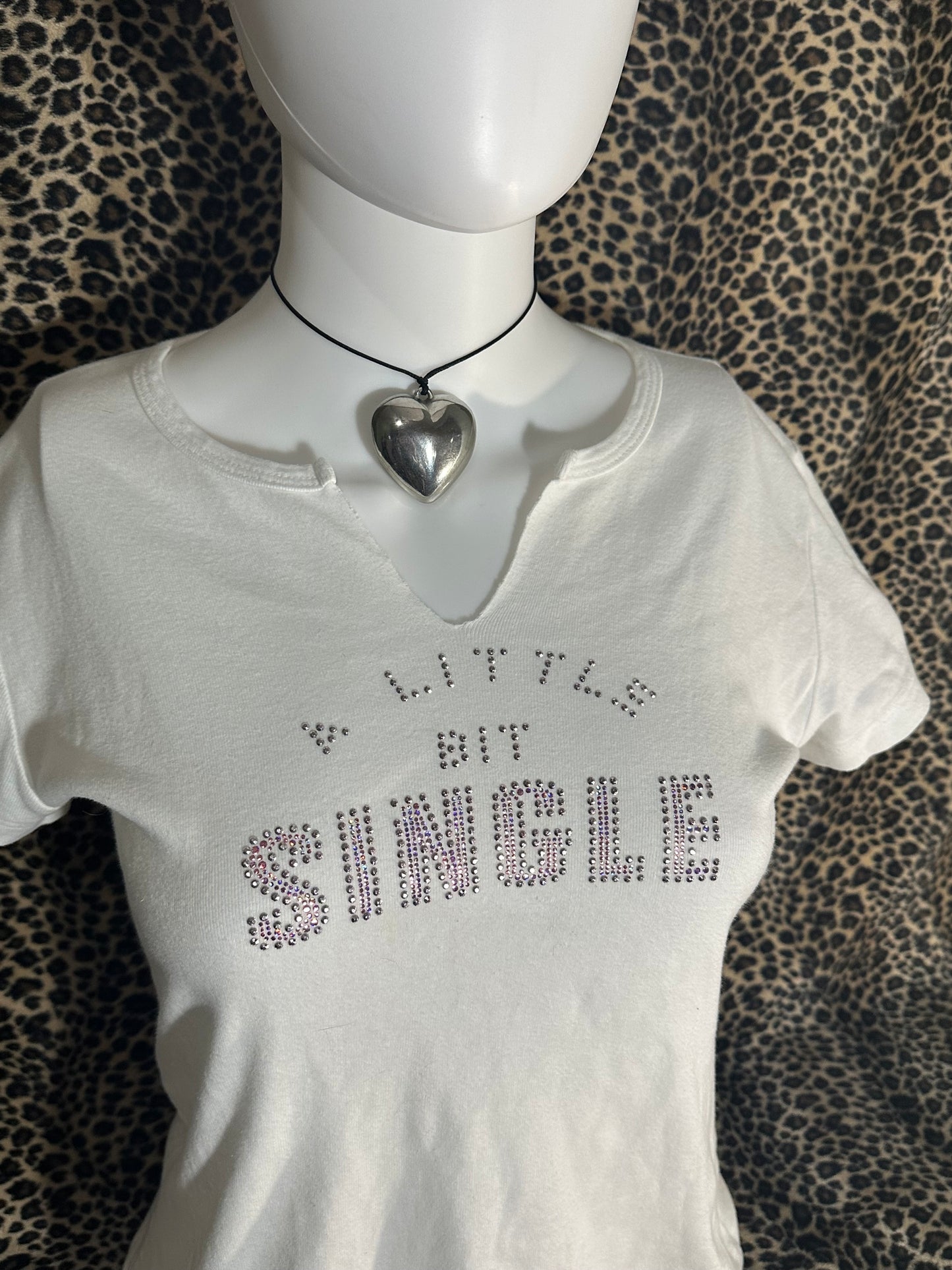 (M)early 2000s “a little bit single” bedazzled baby tee