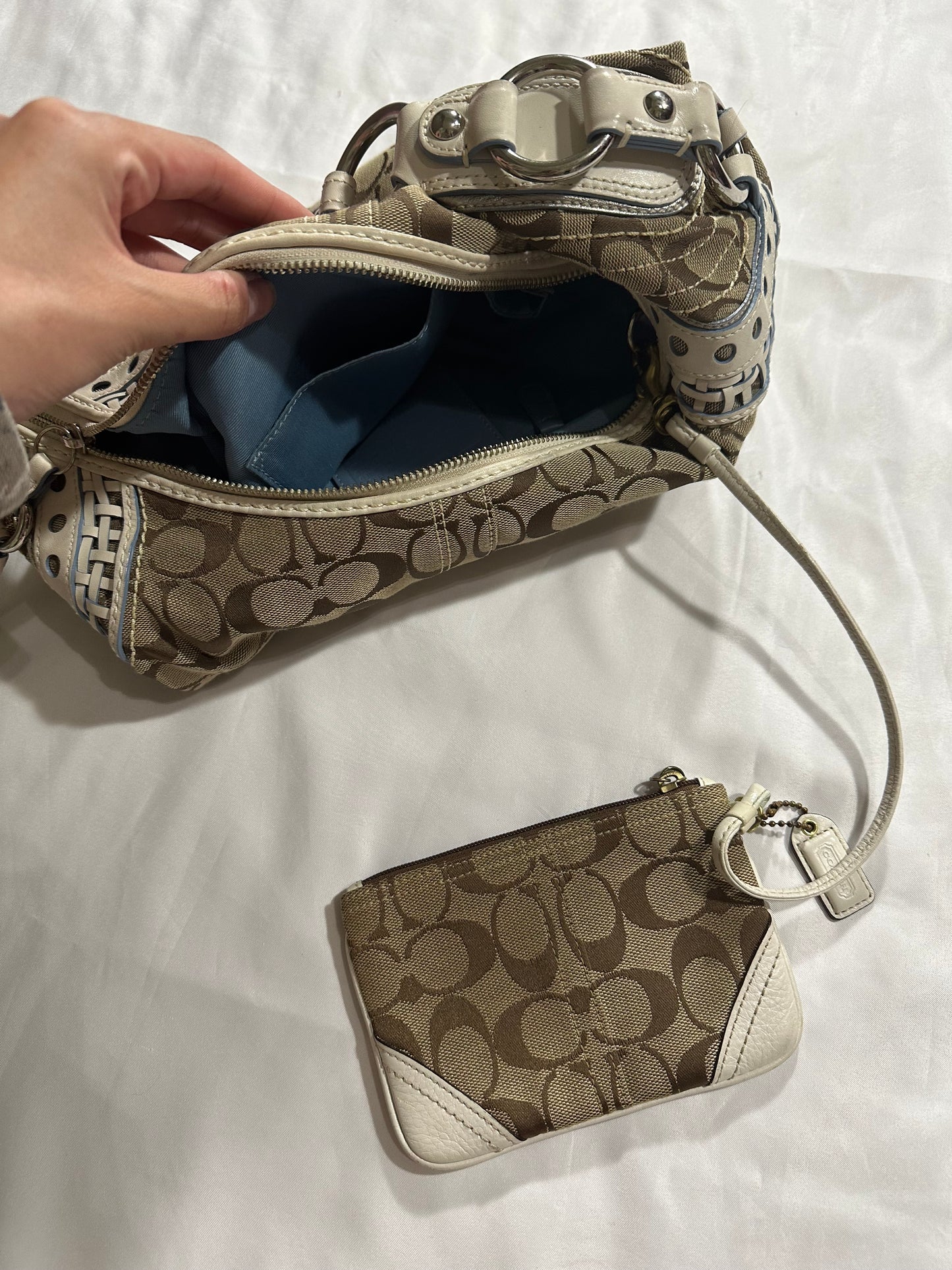 vtg beige coach monogram bag + wallet
