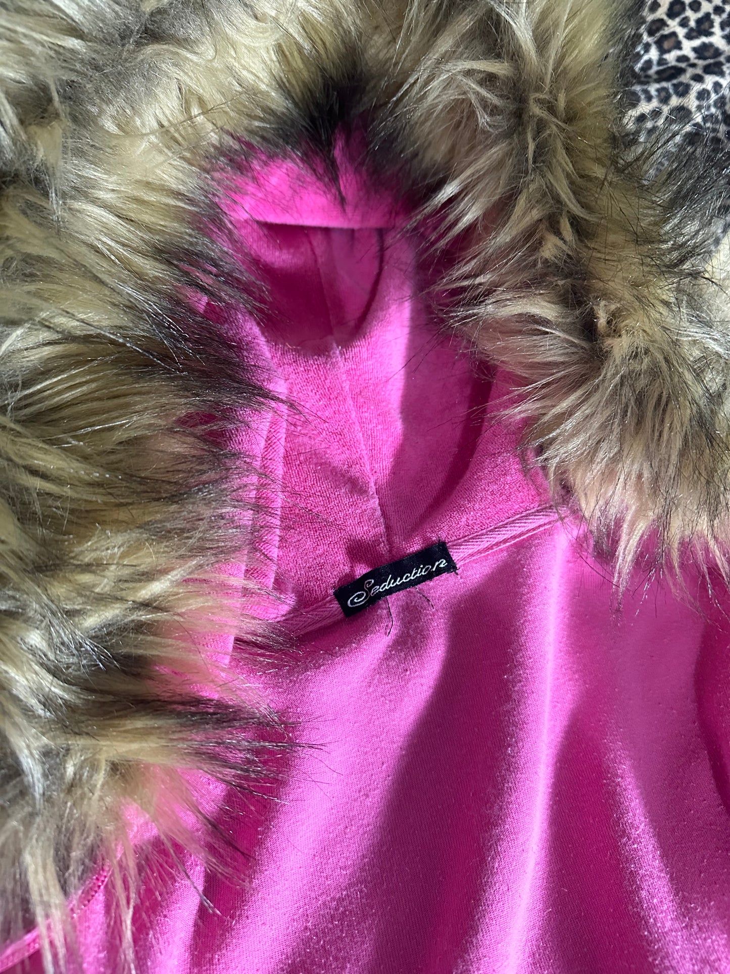reworked pink velour fur zip up jacket