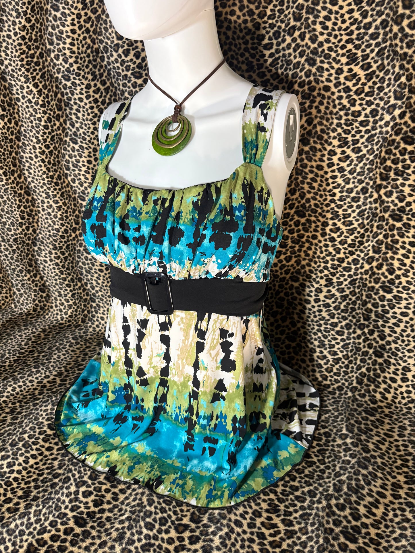 (S)iz byer blue & green babydoll tank top